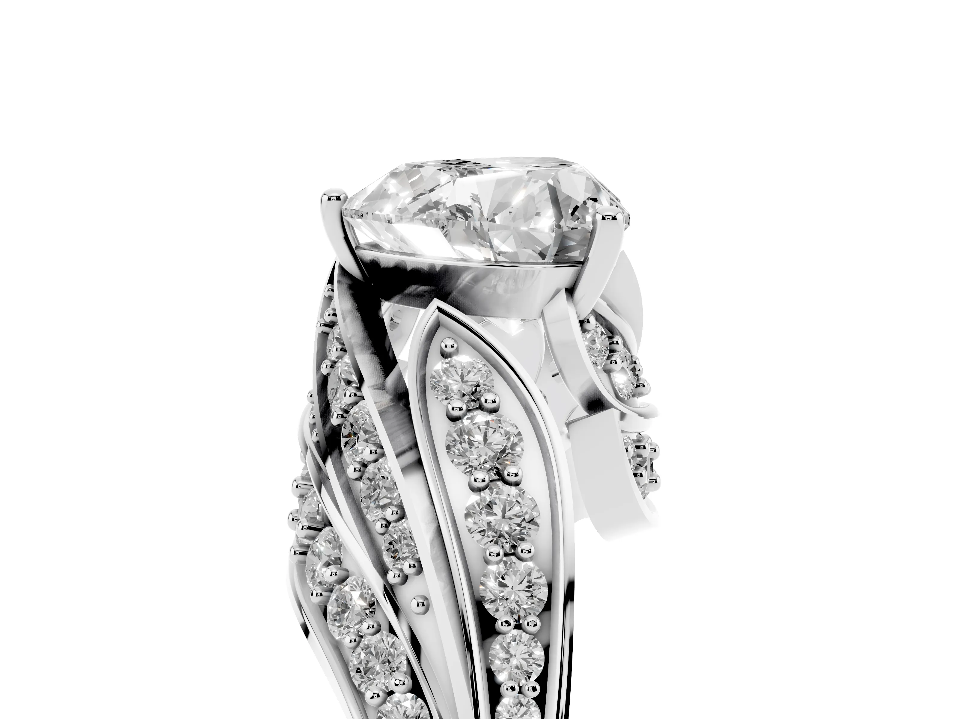 Heart Cut Diamond Solitaire Ring Set in Silver with Layered Twist Pavé Band