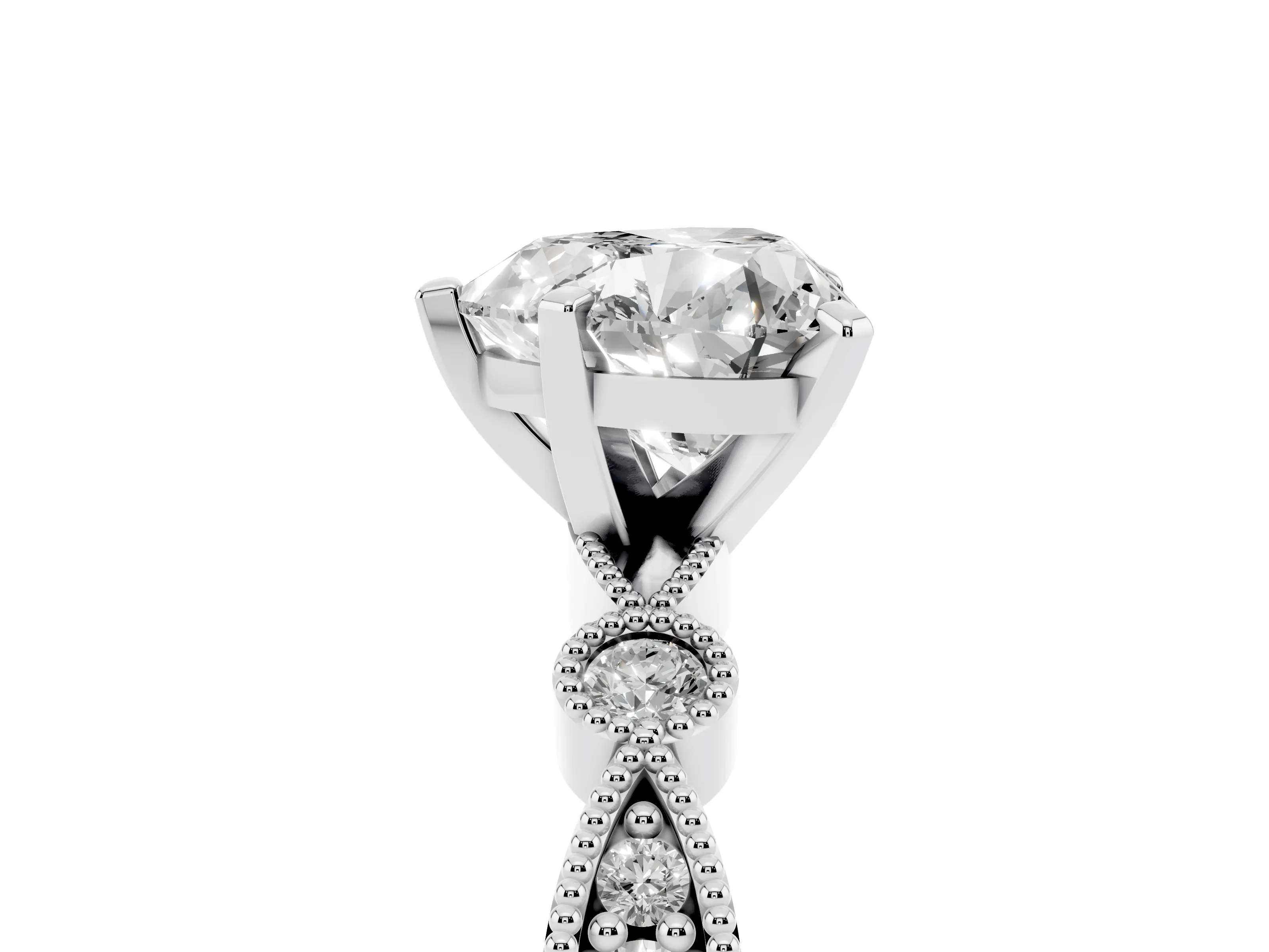 Heart Cut Diamond Solitaire Engagement Ring Set in White gold with Milgrain Bezel Accent Band