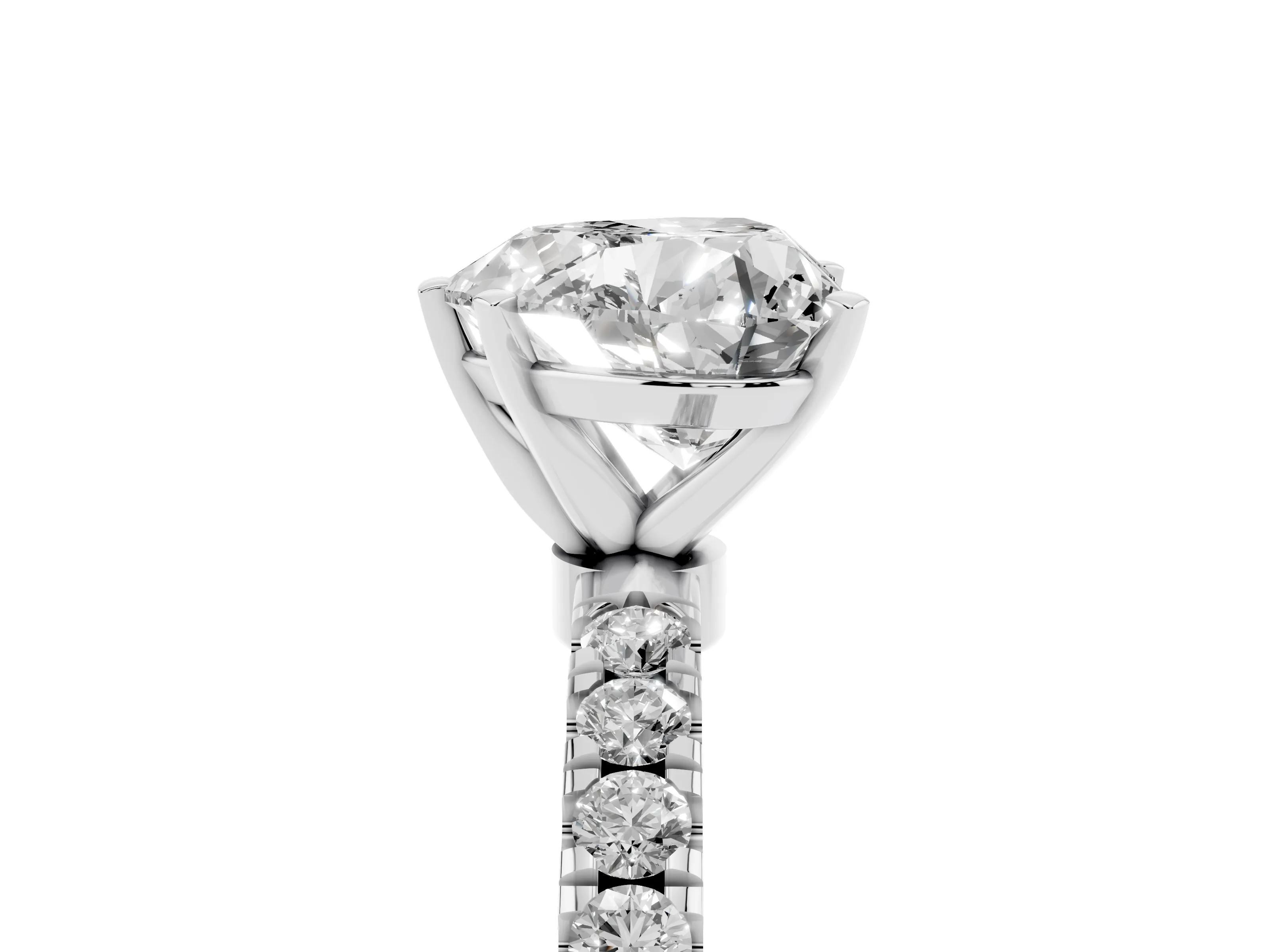 Heart Cut Diamond Solitaire Ring Set in Platinum with Pavé Accents and Prong Setting
