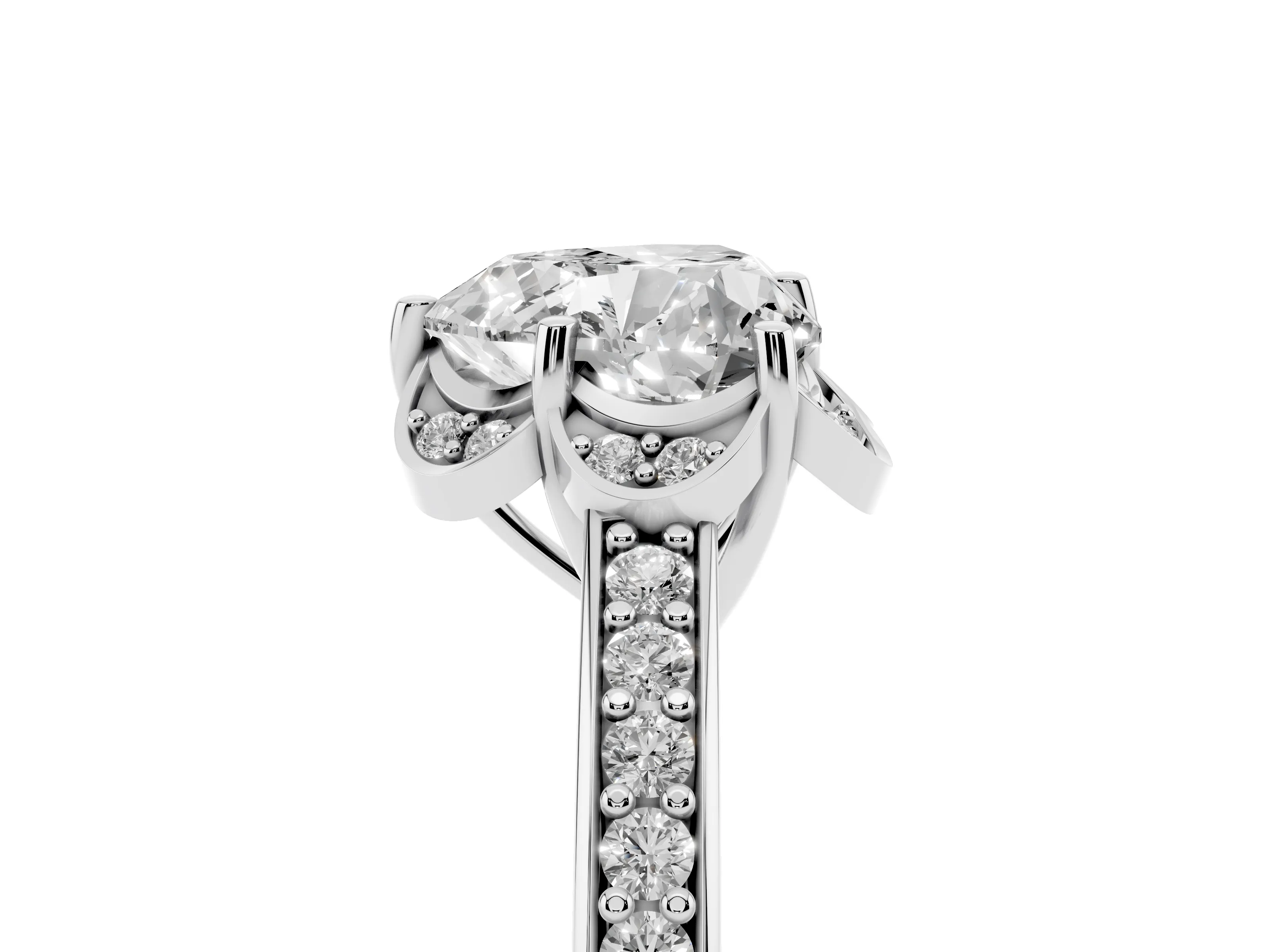 Heart Cut Diamond Halo Ring Set in Silver with Channel Set Band and Prong Setting