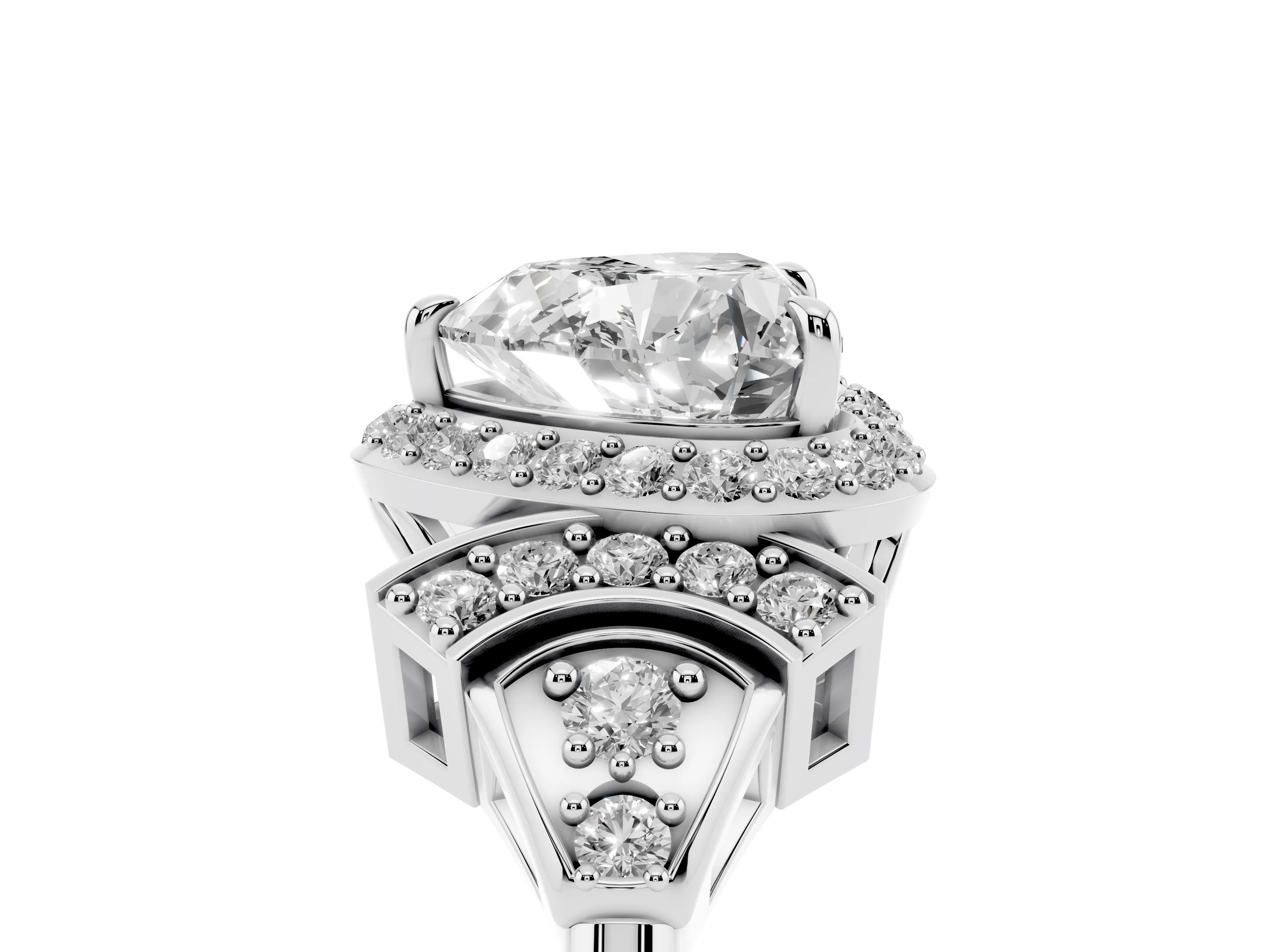 Heart Cut Diamond Halo Engagement Ring Set in Silver with Accent Stone Split Shank