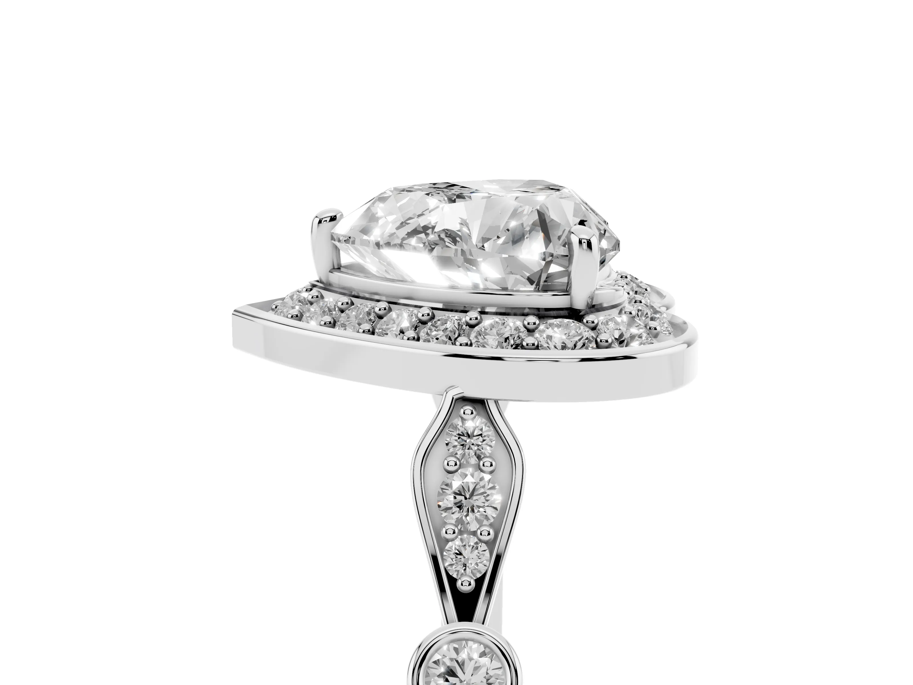 Heart Cut Diamond Halo Engagement Ring Set in Platinum with Twisted Band and Prong Setting