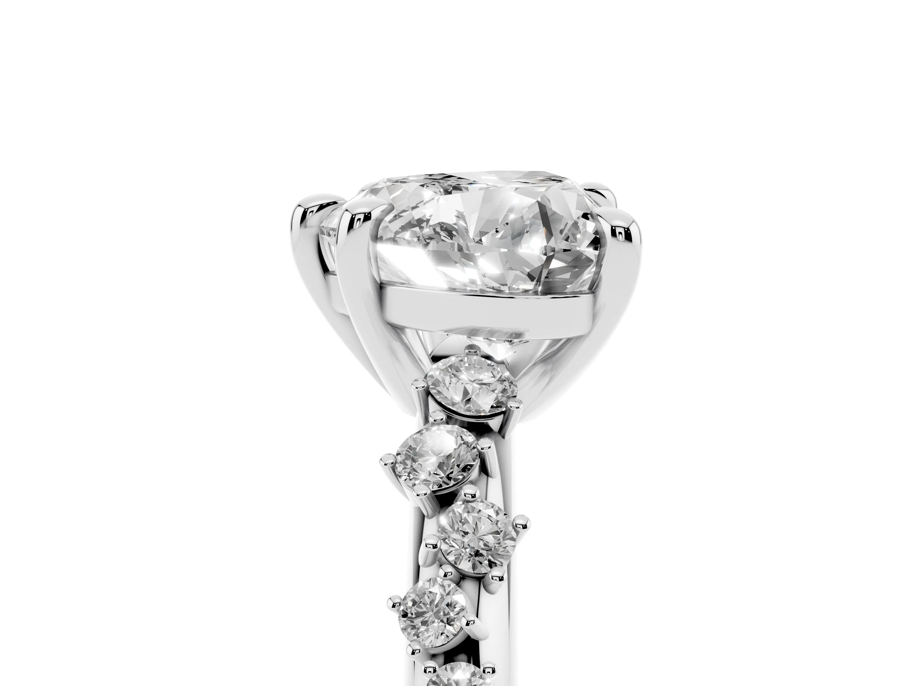 Heart Cut Diamond Solitaire Vine Band Ring Set in Silver with Round Accents and Prong Setting