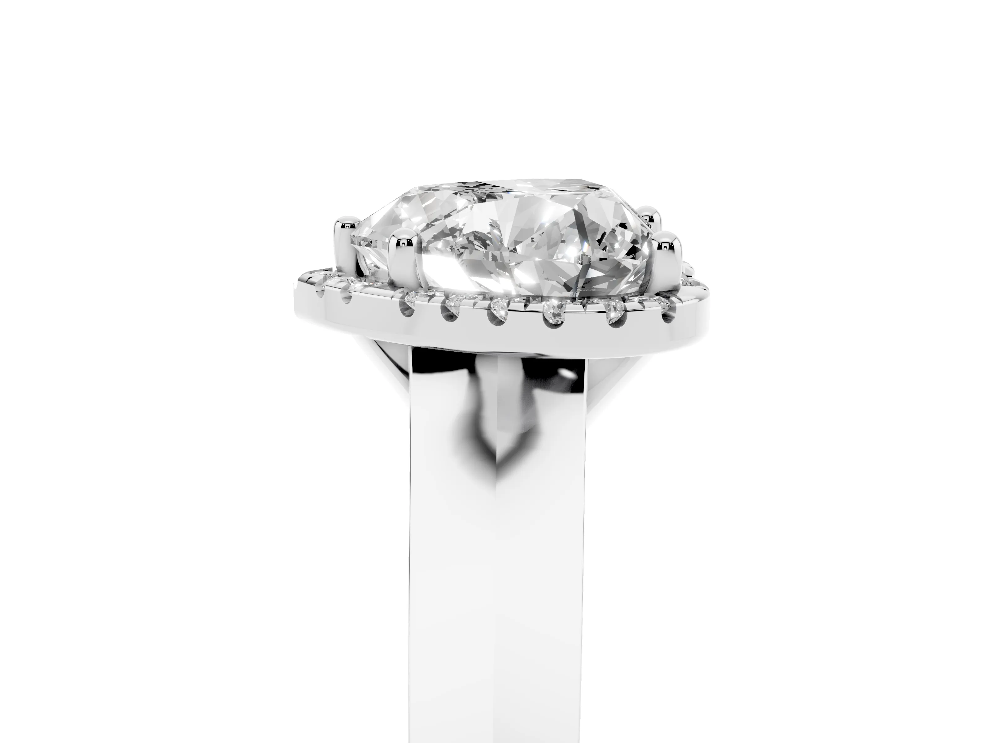 Heart Cut Diamond Halo Ring Set in Silver with Cathedral Band and Prong Setting