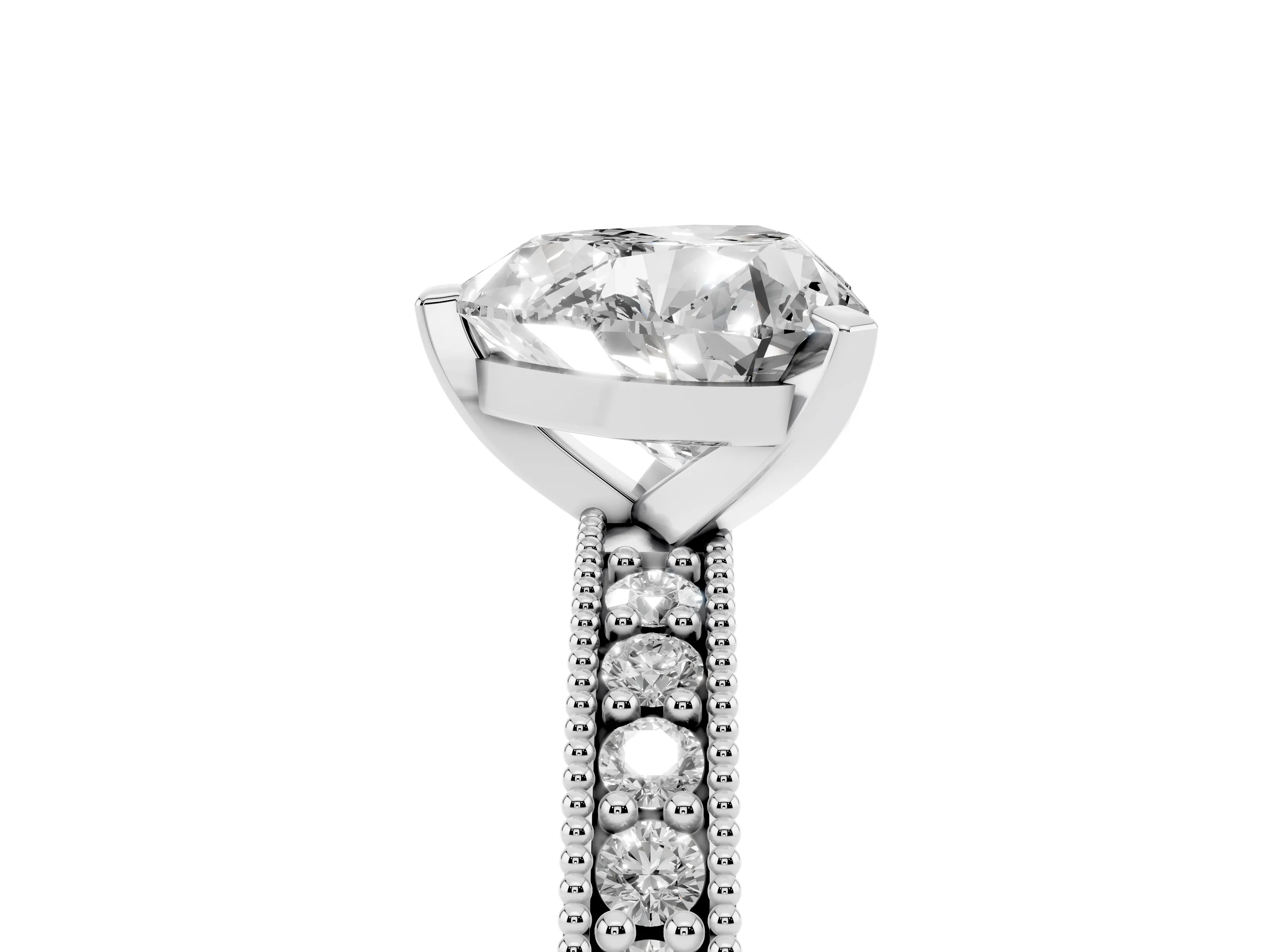 Heart Cut Diamond Milgrain Pavé Engagement Ring Set in Silver with Prong Setting