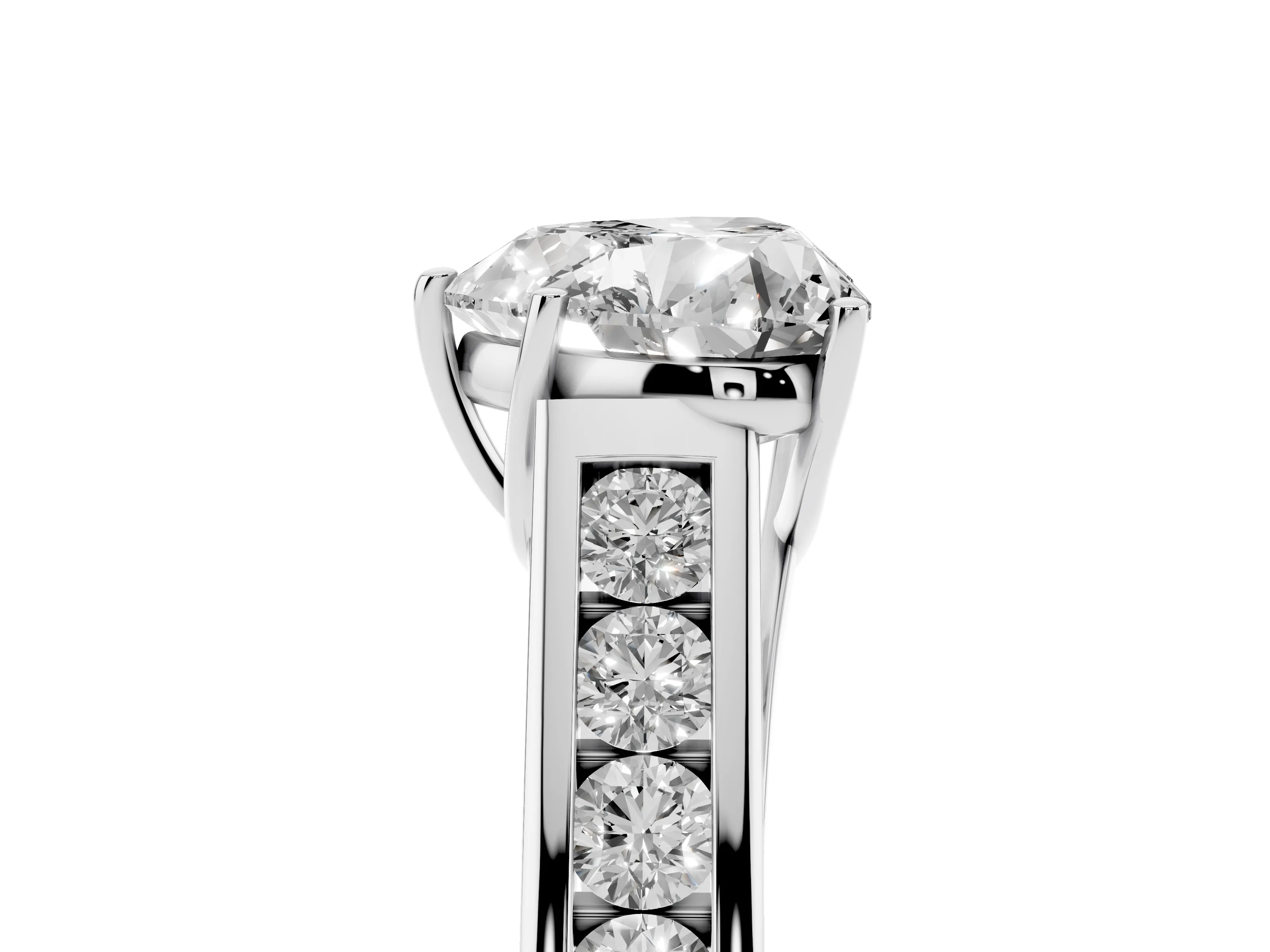 Heart Cut Diamond Solitaire Channel-Set Engagement Ring Set in White gold with Prong Setting