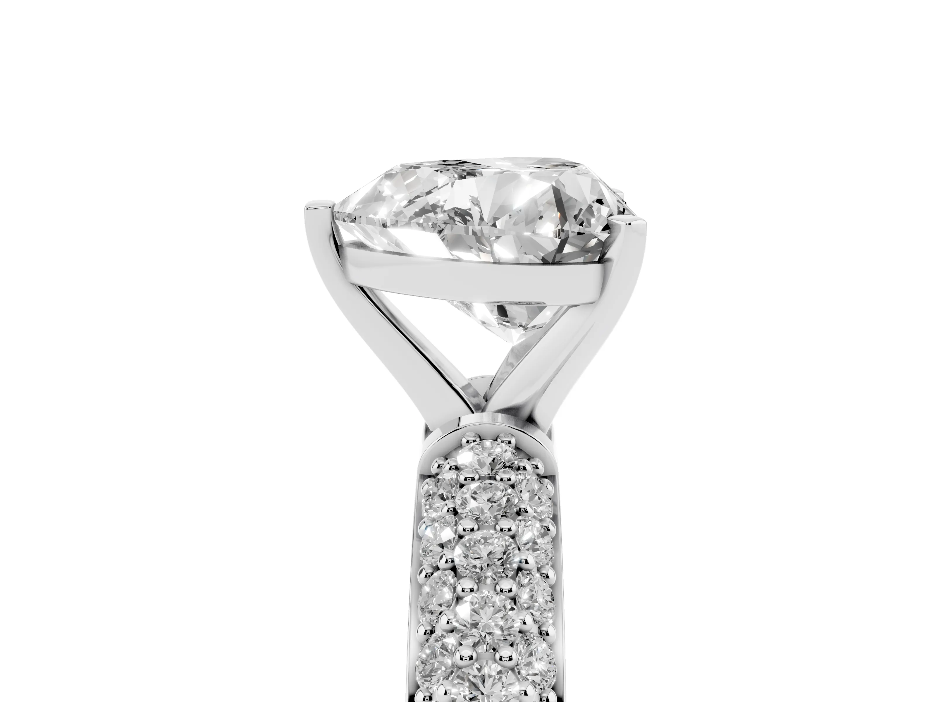 Heart Cut Diamond Solitaire Ring Set in White gold with Prong Setting and Pavé-Set Band