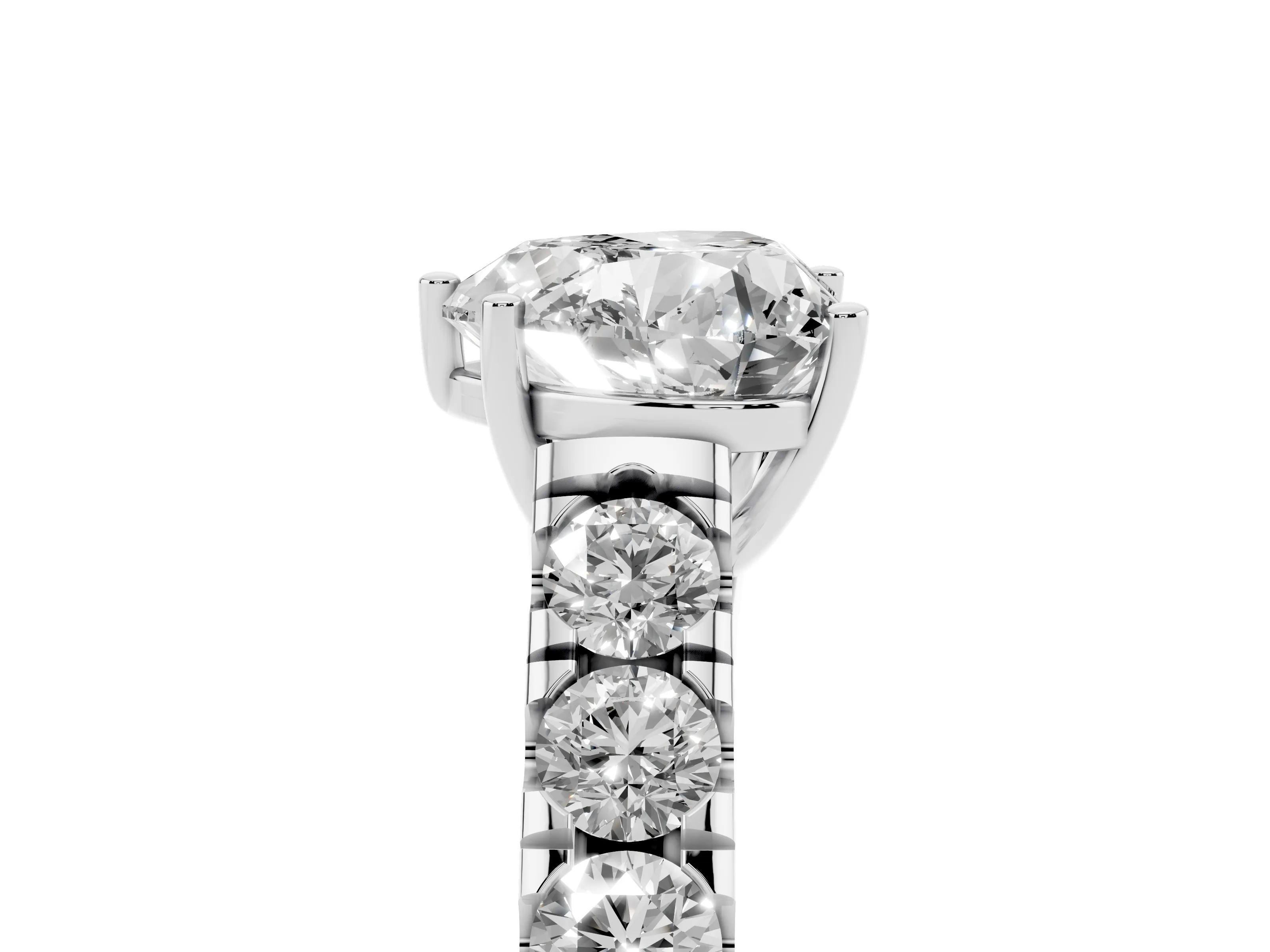 Heart Cut Diamond Solitaire Ring Set in Silver with Cut-Down Micro Pavé Band and Prong Setting