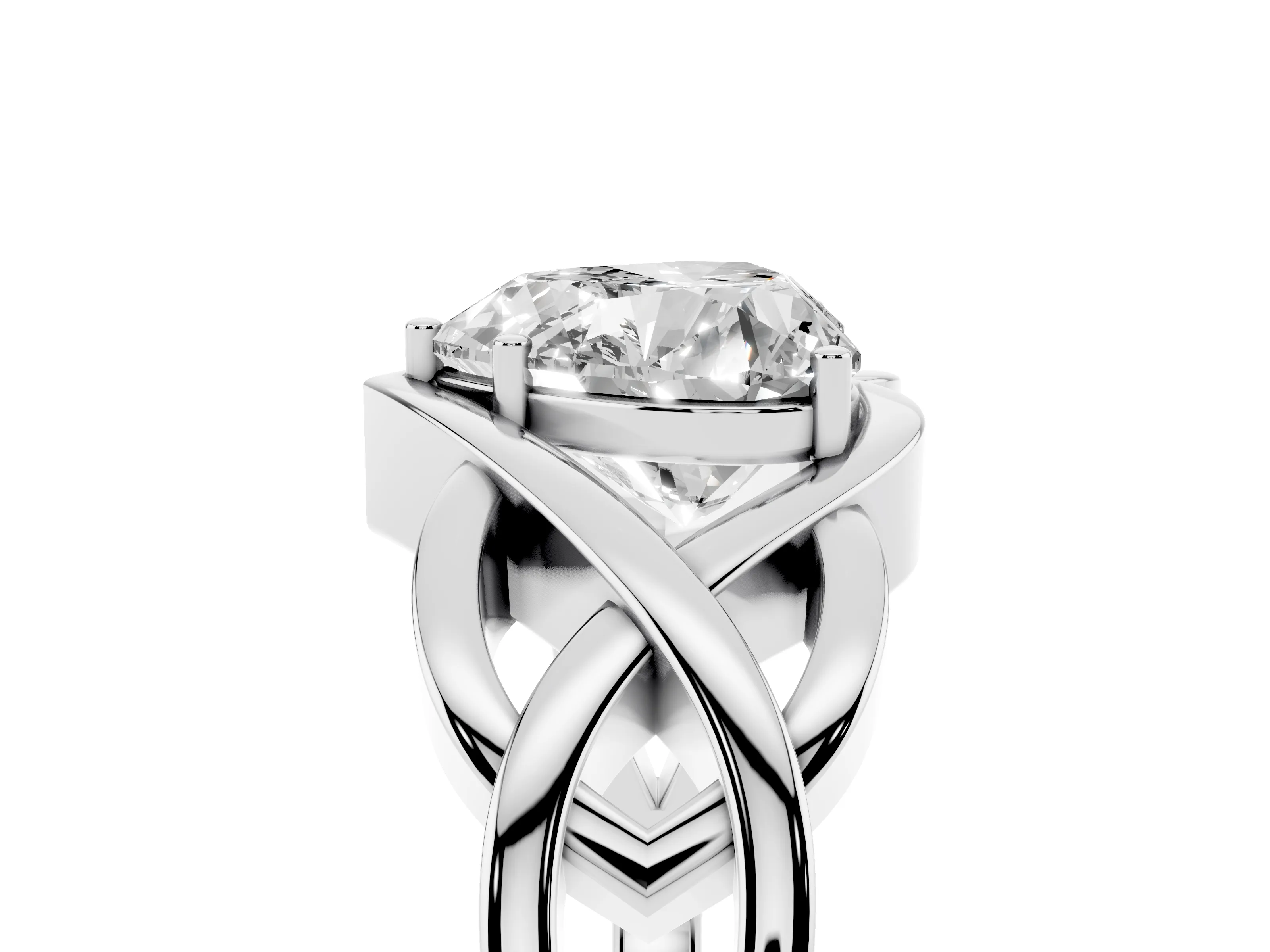Heart Cut Diamond Solitaire Ring Set in White gold with Intertwined Band