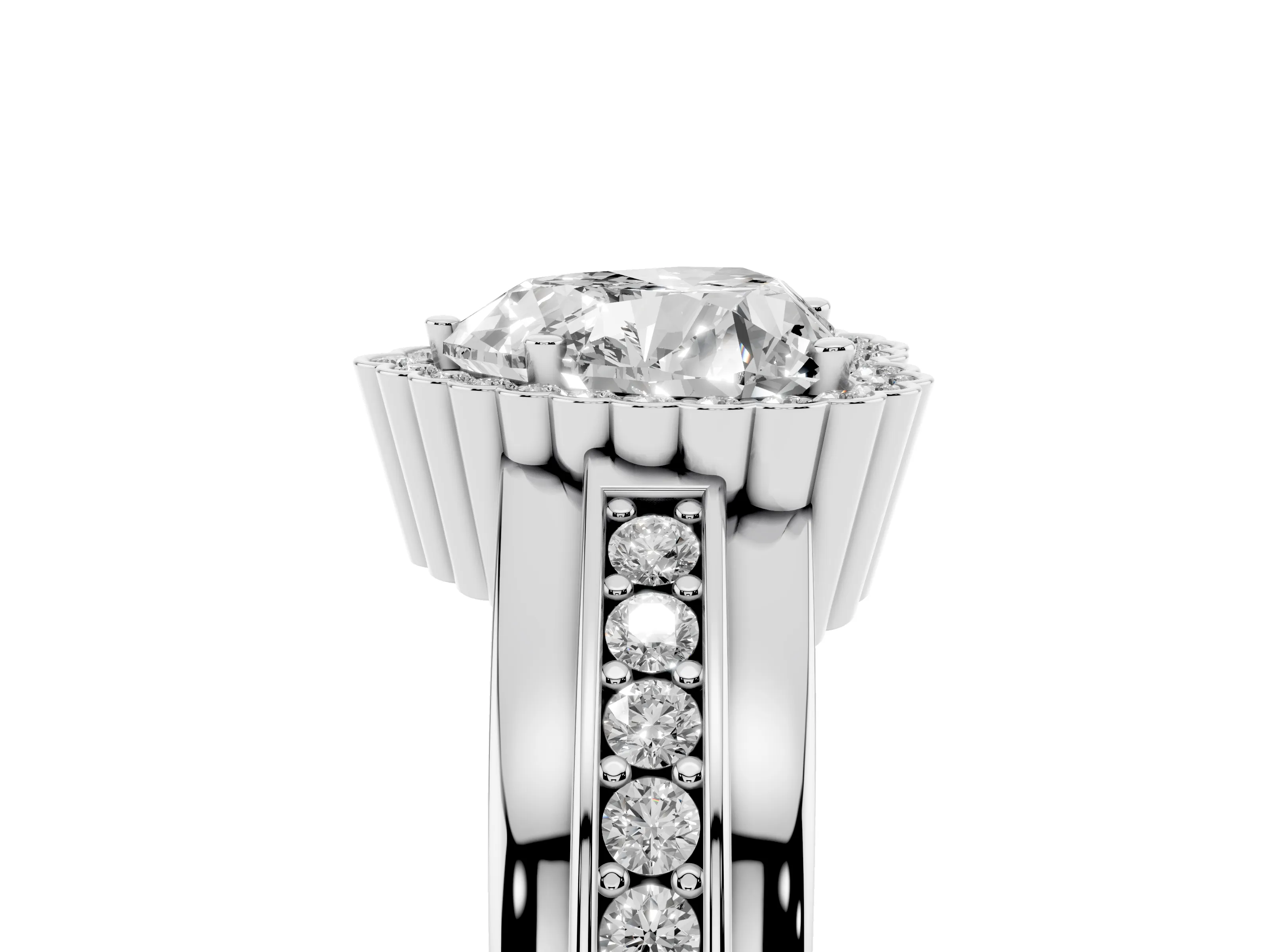 Heart Cut Diamond Halo Prong Ring Set in Platinum with Pavé Band