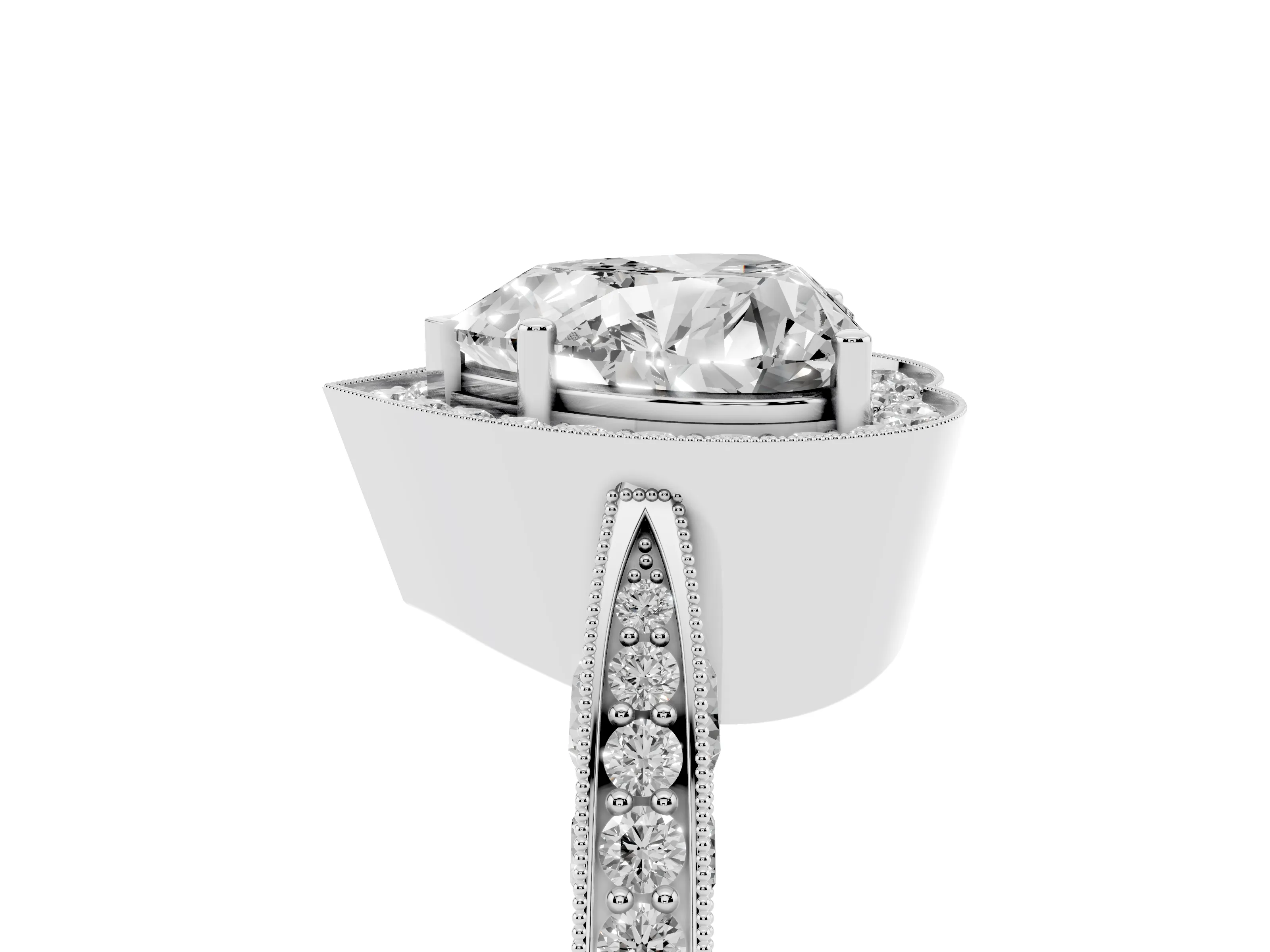 Heart Cut Diamond Halo Engagement Ring Set in Platinum with Accent Split Shank Band