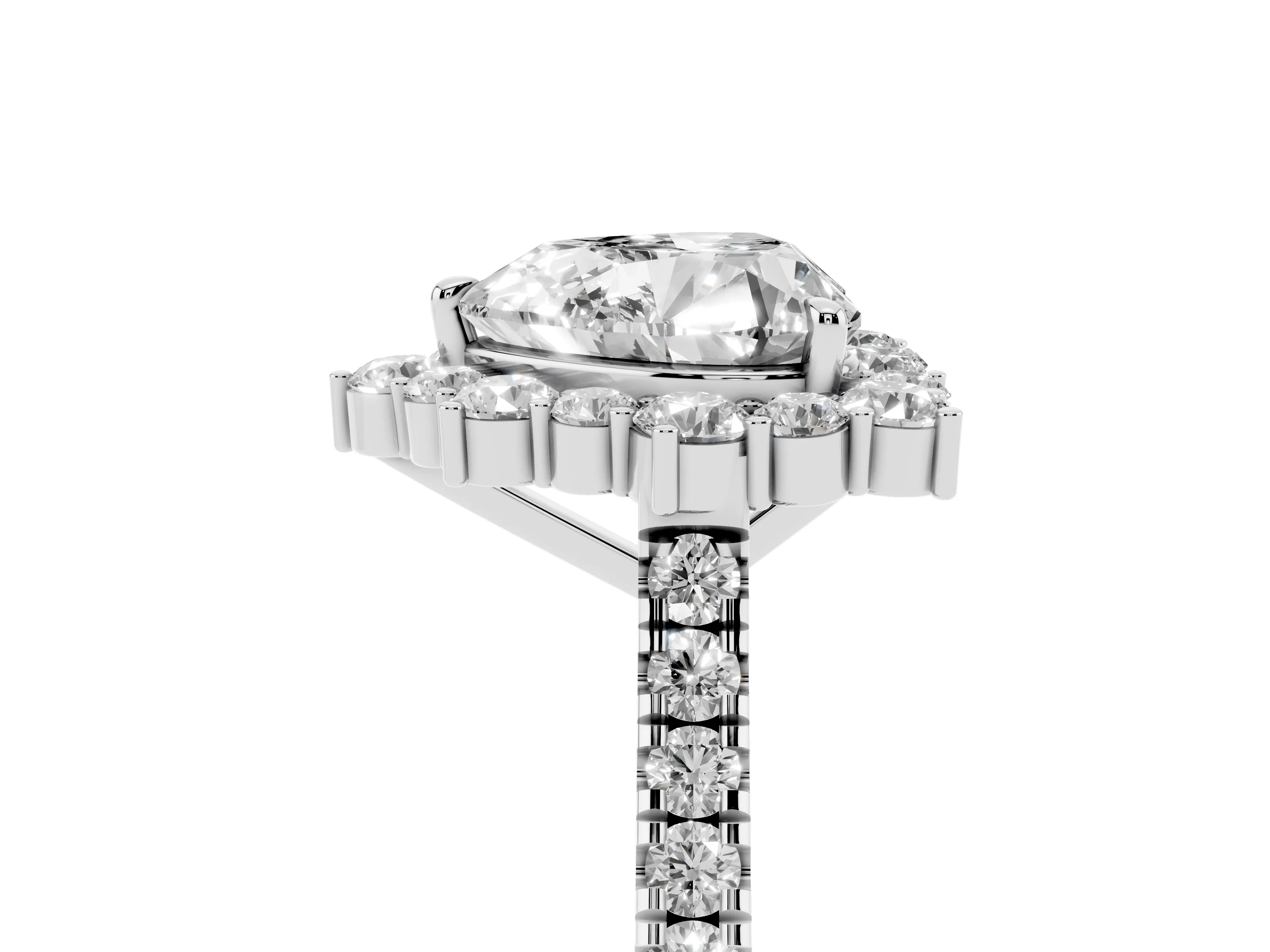Heart Cut Diamond Halo Ring Set in Silver with Pavé Band and Prong Setting