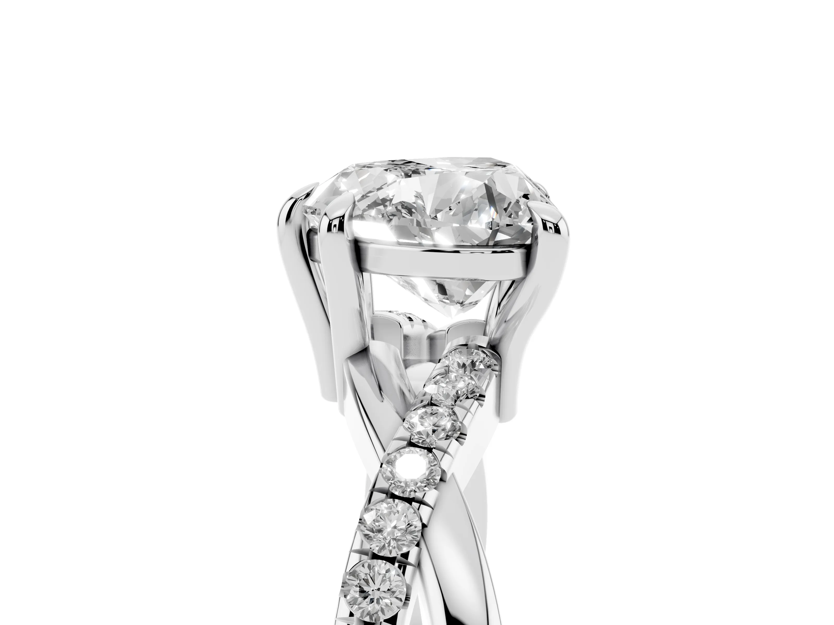 Heart Cut Diamond Twist Band Solitaire Set in Silver with Pavé Accents and Prong Setting