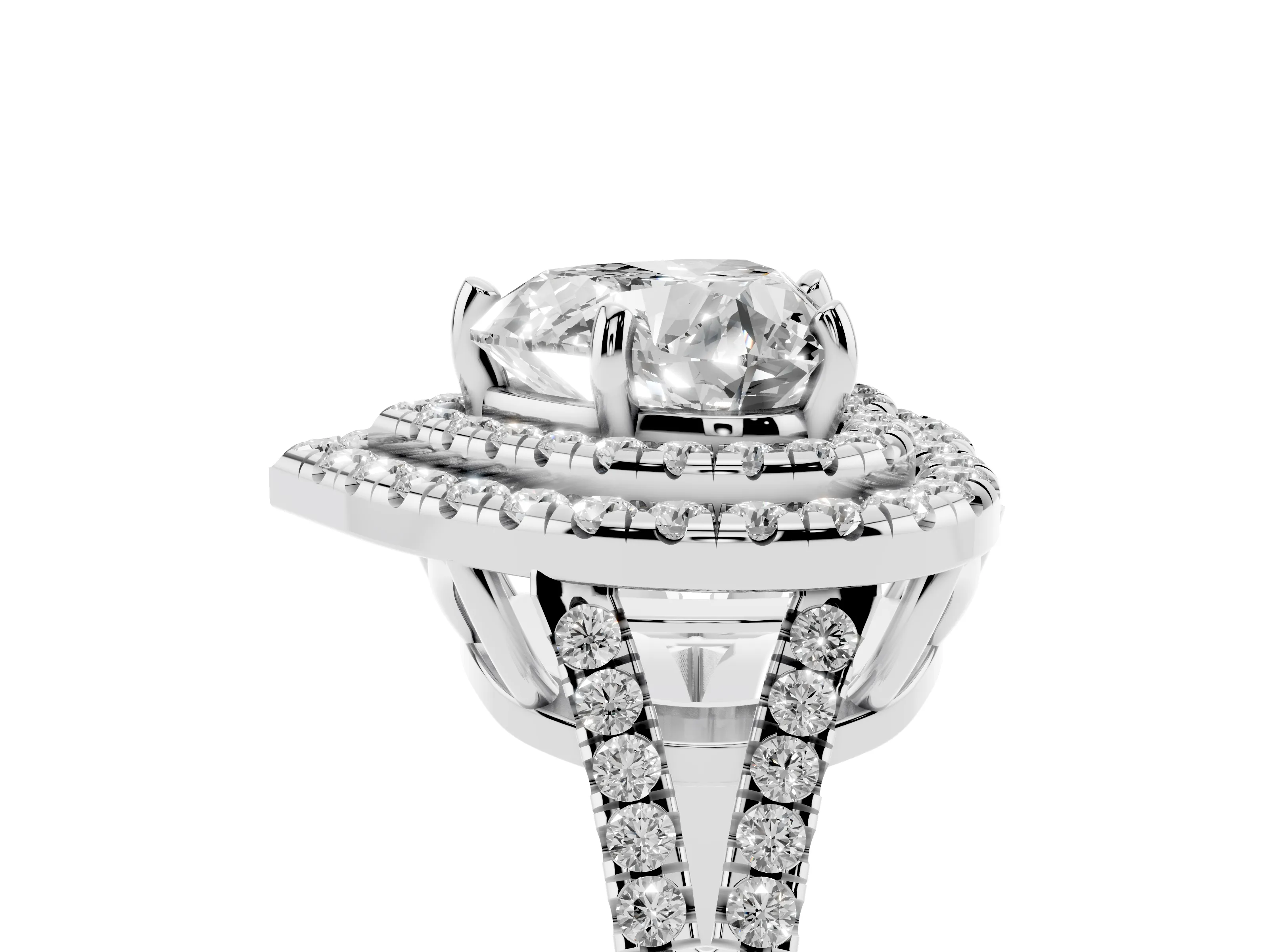 Heart Cut Diamond Double Halo Ring Set in Silver with Pavé Band