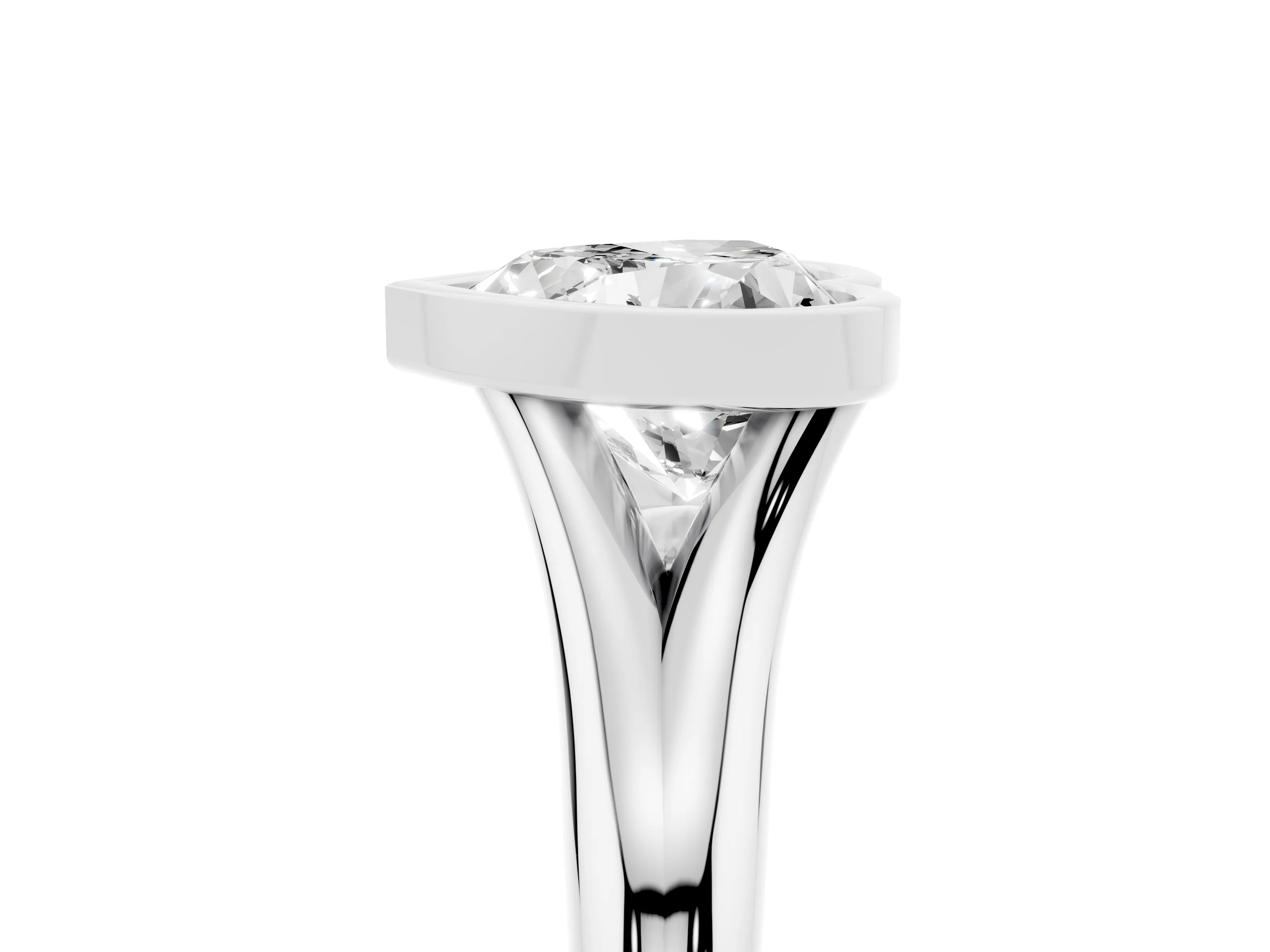 Bezel Set Heart Cut Diamond Solitaire Ring Set in Platinum with Smooth Band