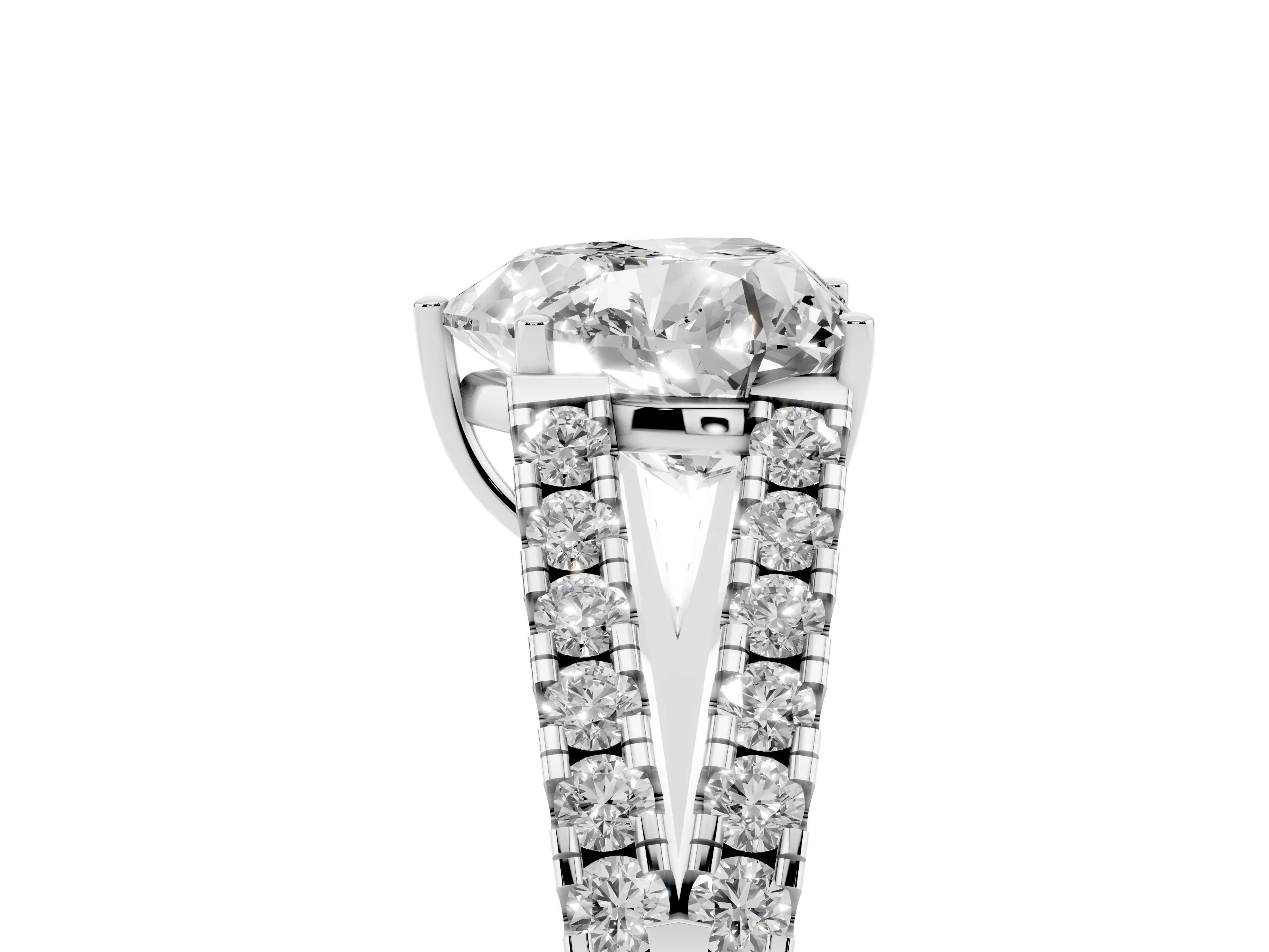 Heart Cut Diamond Split Shank Pavé Engagement Ring Set in Platinum with Prong-Held Center Stone