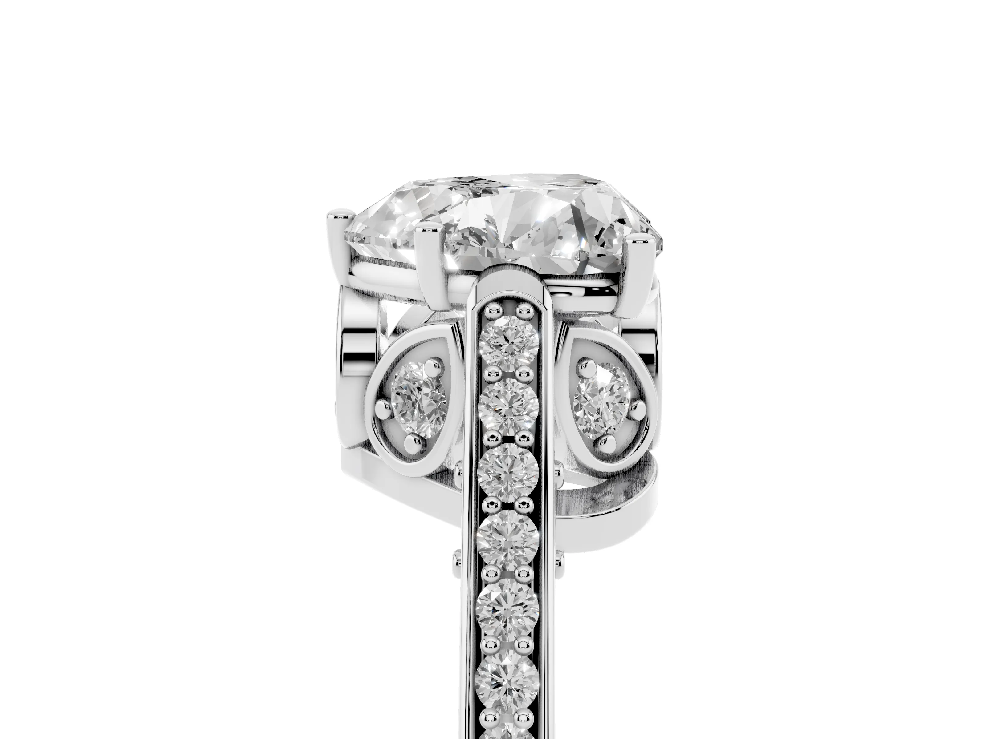 Heart Cut Diamond Cathedral Pavé Engagement Ring Set in Silver with Prong Setting