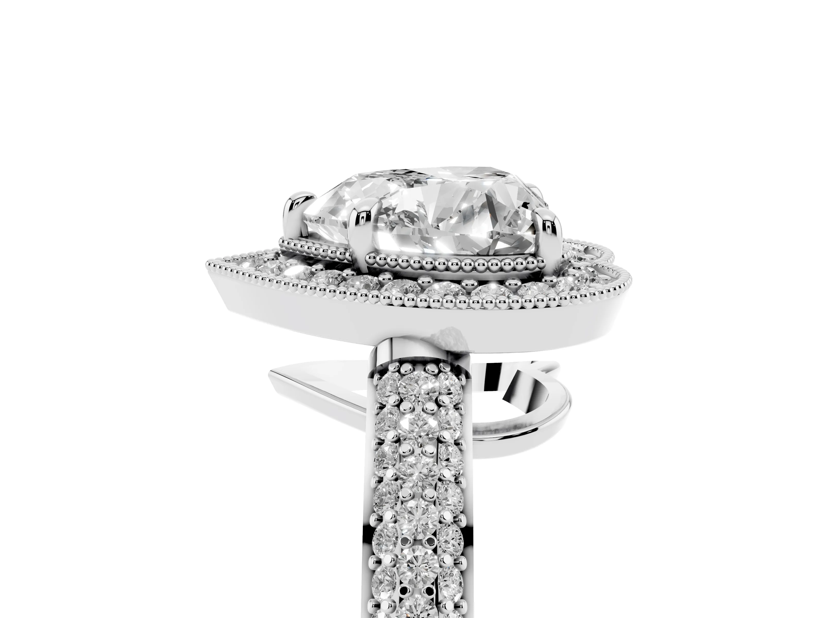 Heart Cut Diamond Halo Pavé Band Set in Silver with Prong Setting