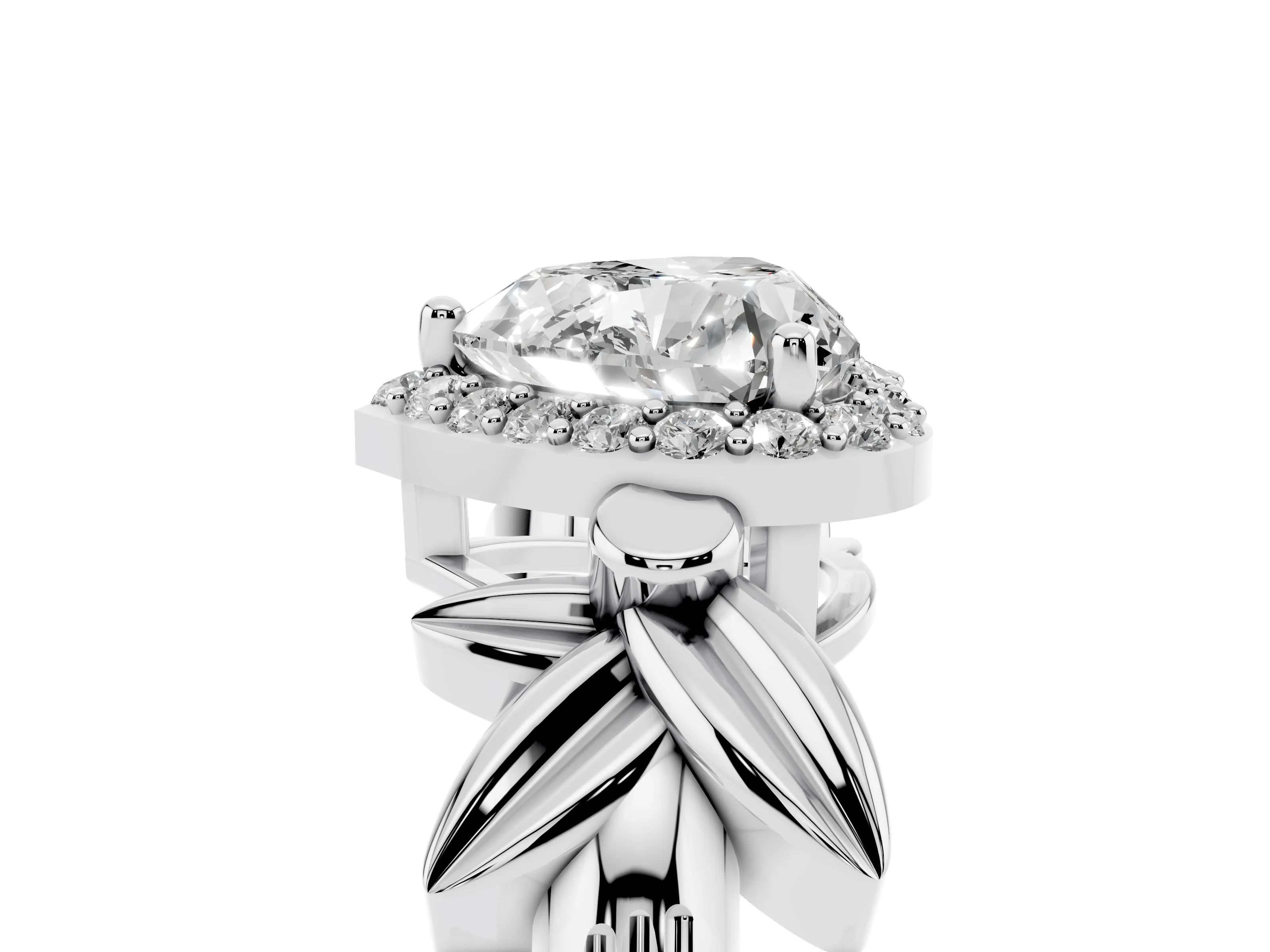 Heart Cut Diamond Halo Floral Band Ring Set in Silver with Prong Setting