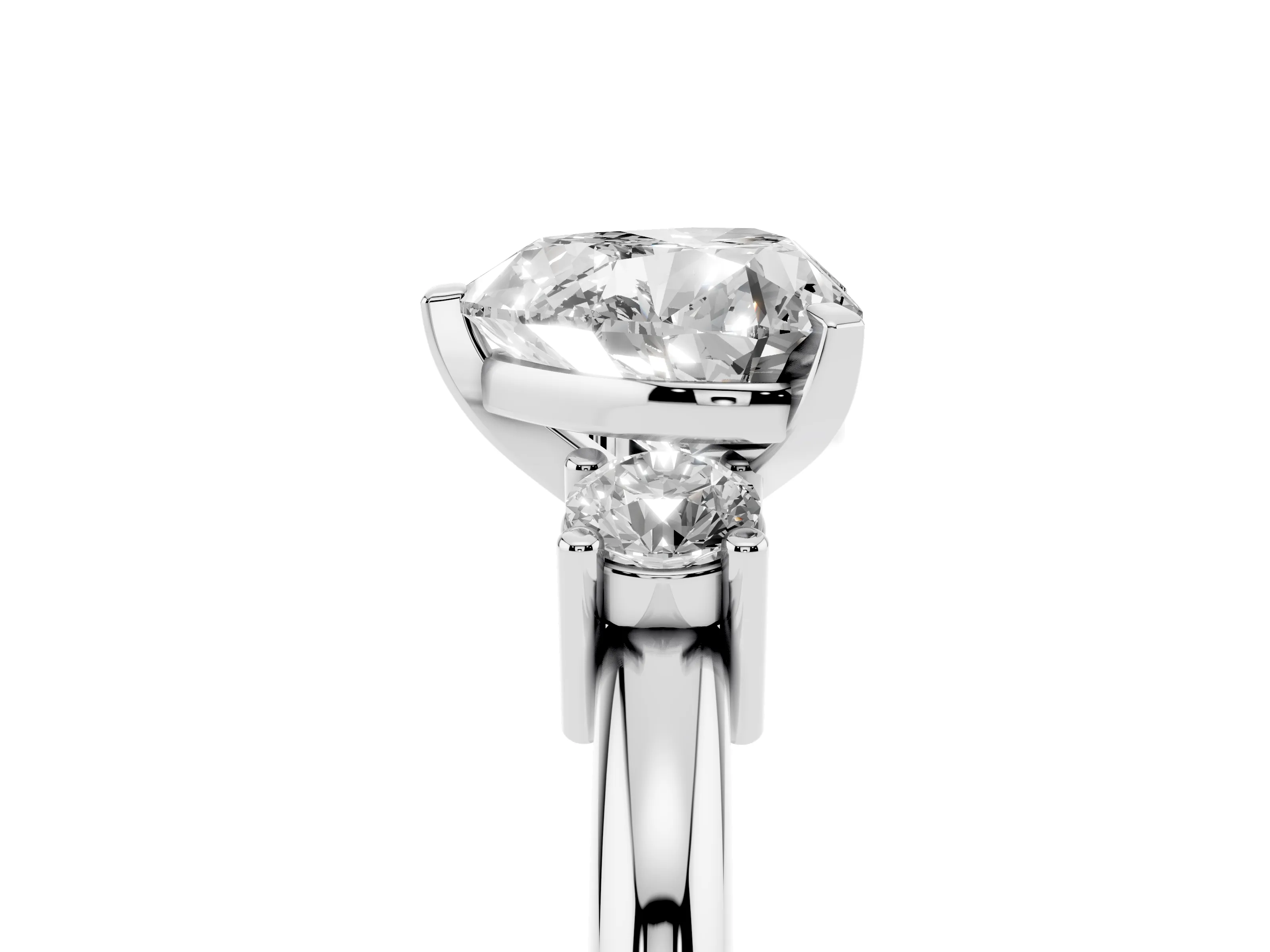 Three-Stone Heart Cut Diamond Ring Set in Silver with Prong Setting and Plain Band