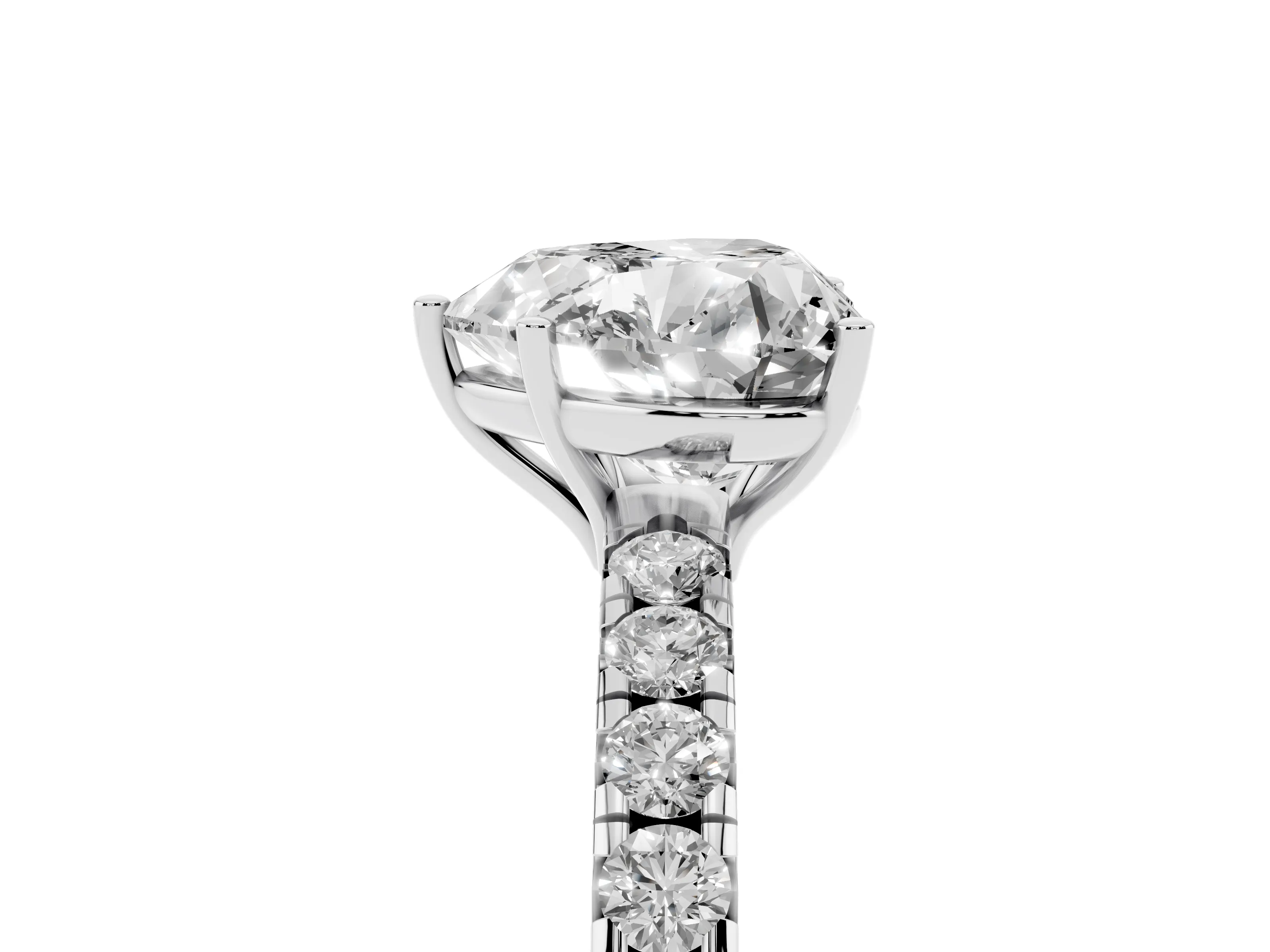 Heart Cut Diamond Pavé Solitaire Engagement Ring Set in Silver with Prong Setting