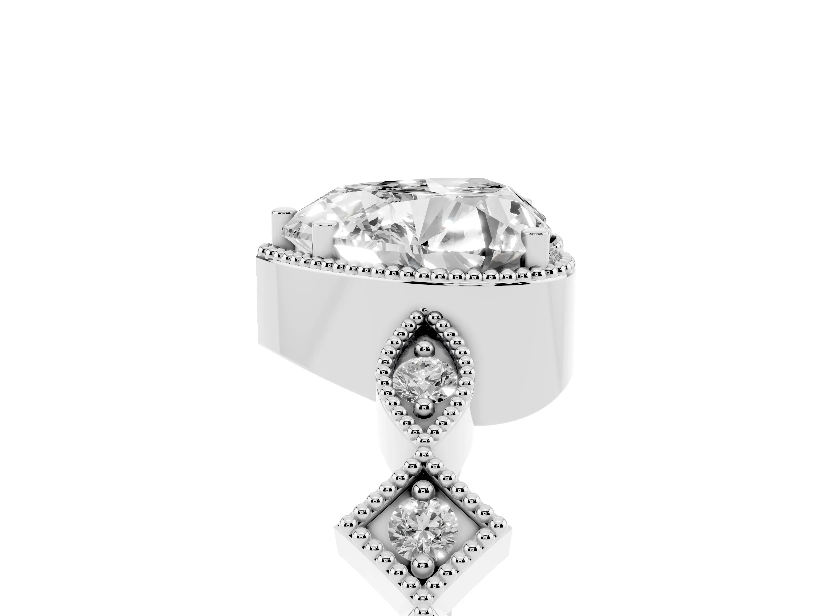 Heart Cut Diamond Milgrain Marquise Twist Band Ring Set in Silver with Prong Setting