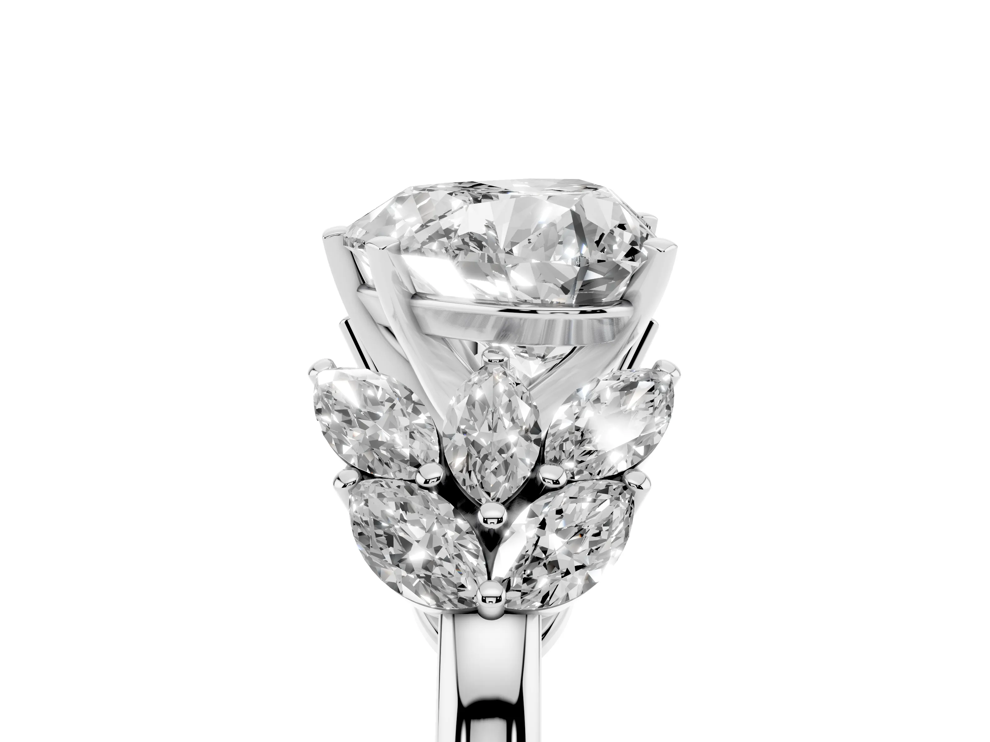 Heart Cut Diamond Cluster Leaf Design Ring Set in Platinum with Prong Setting