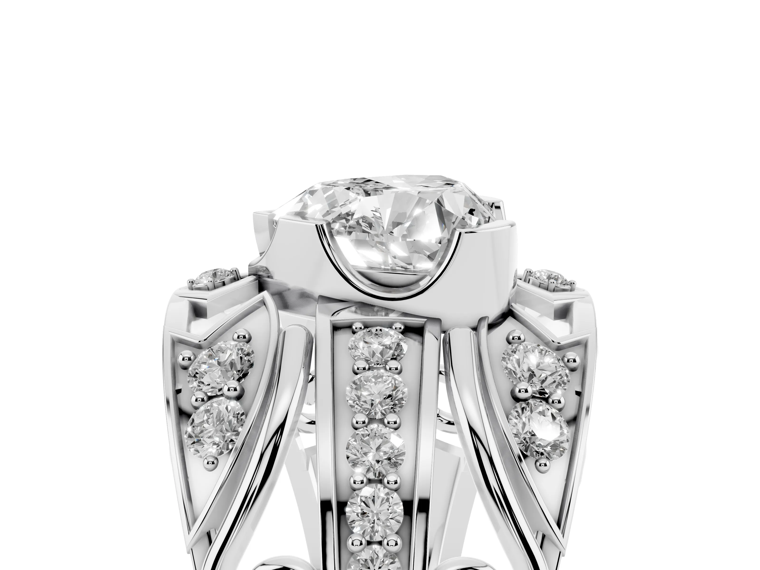 Heart Cut Diamond Art Deco Ring Set in White gold with Pavé Split Shank