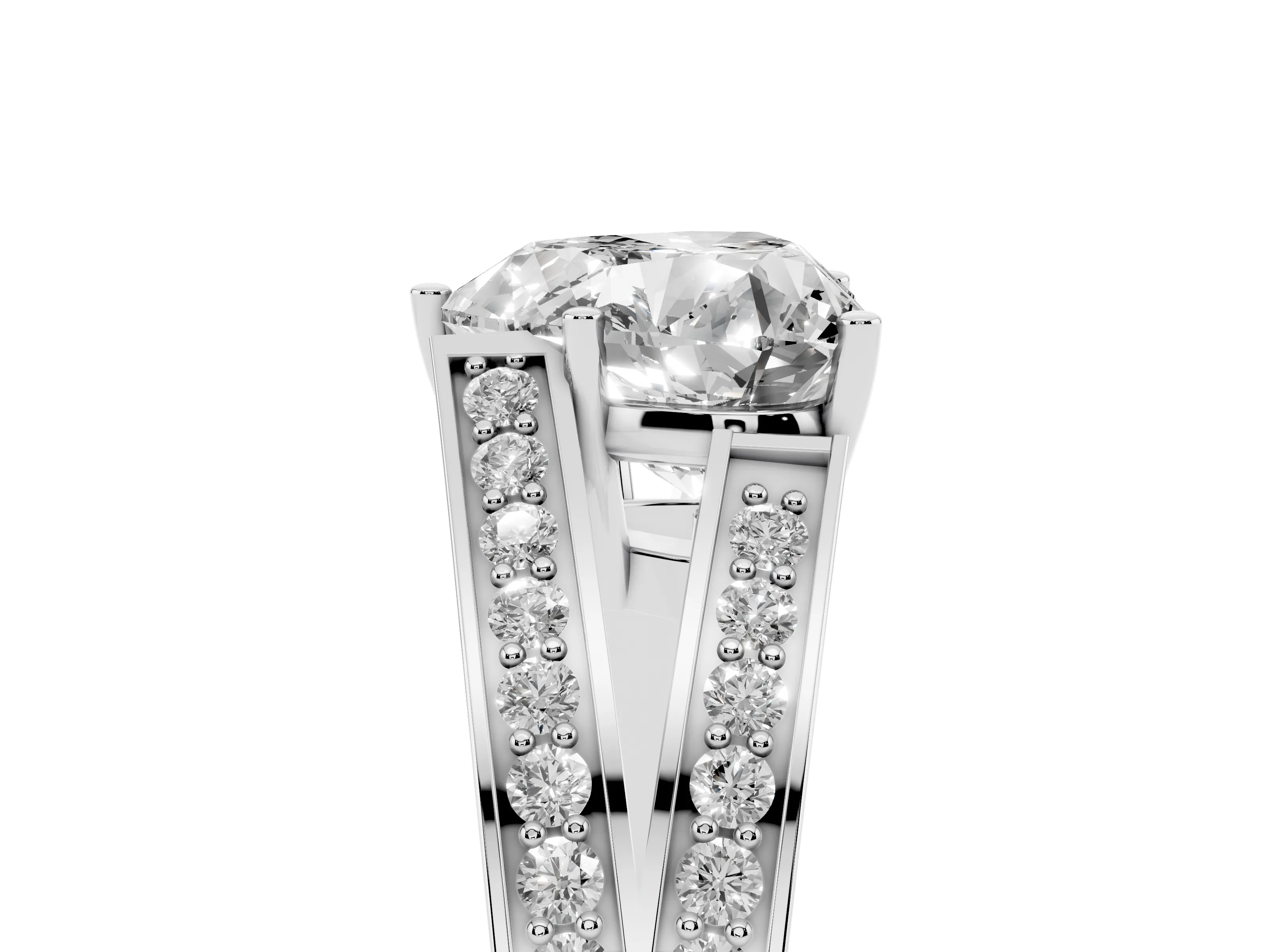 Heart Cut Diamond Split Shank Ring Set in Platinum with Pavé Band and Prong Setting