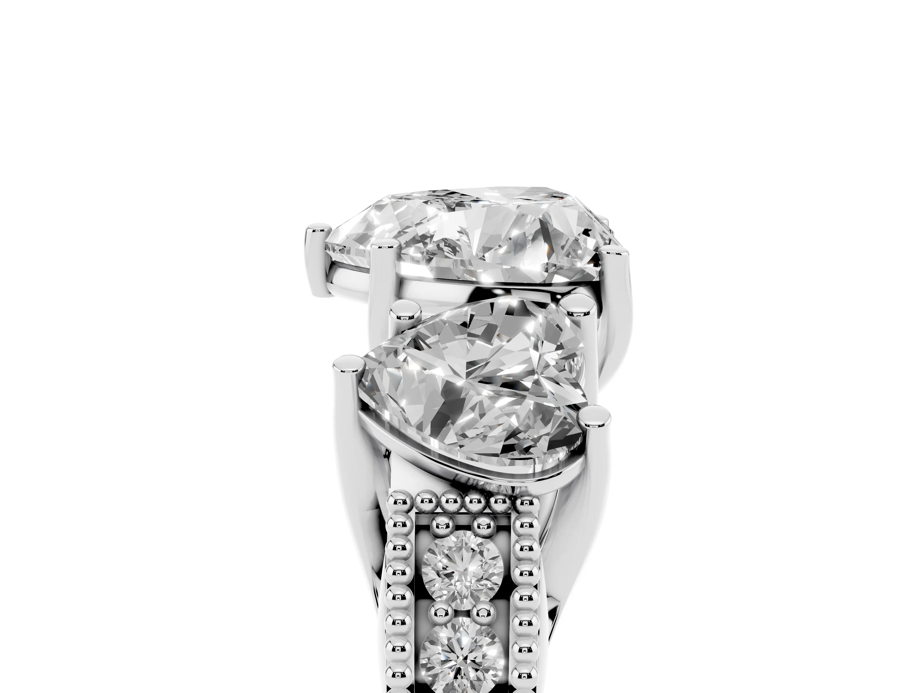 Heart Cut Diamond Three-Stone Engagement Ring Set in Platinum with Milgrain Pavé Band