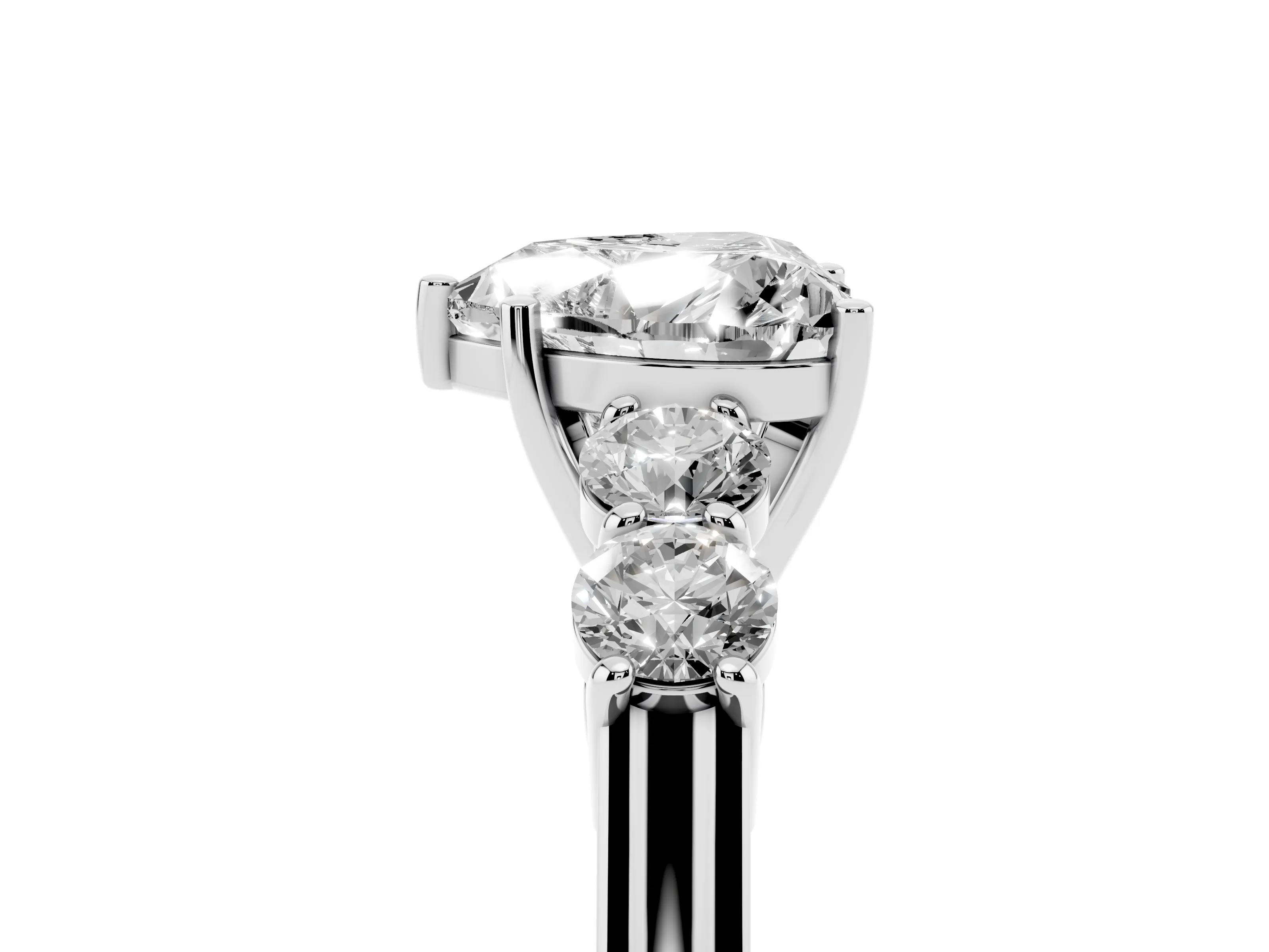 Heart Cut Diamond Five-Stone Prong Set Band Ring Set in Silver with Polished Band