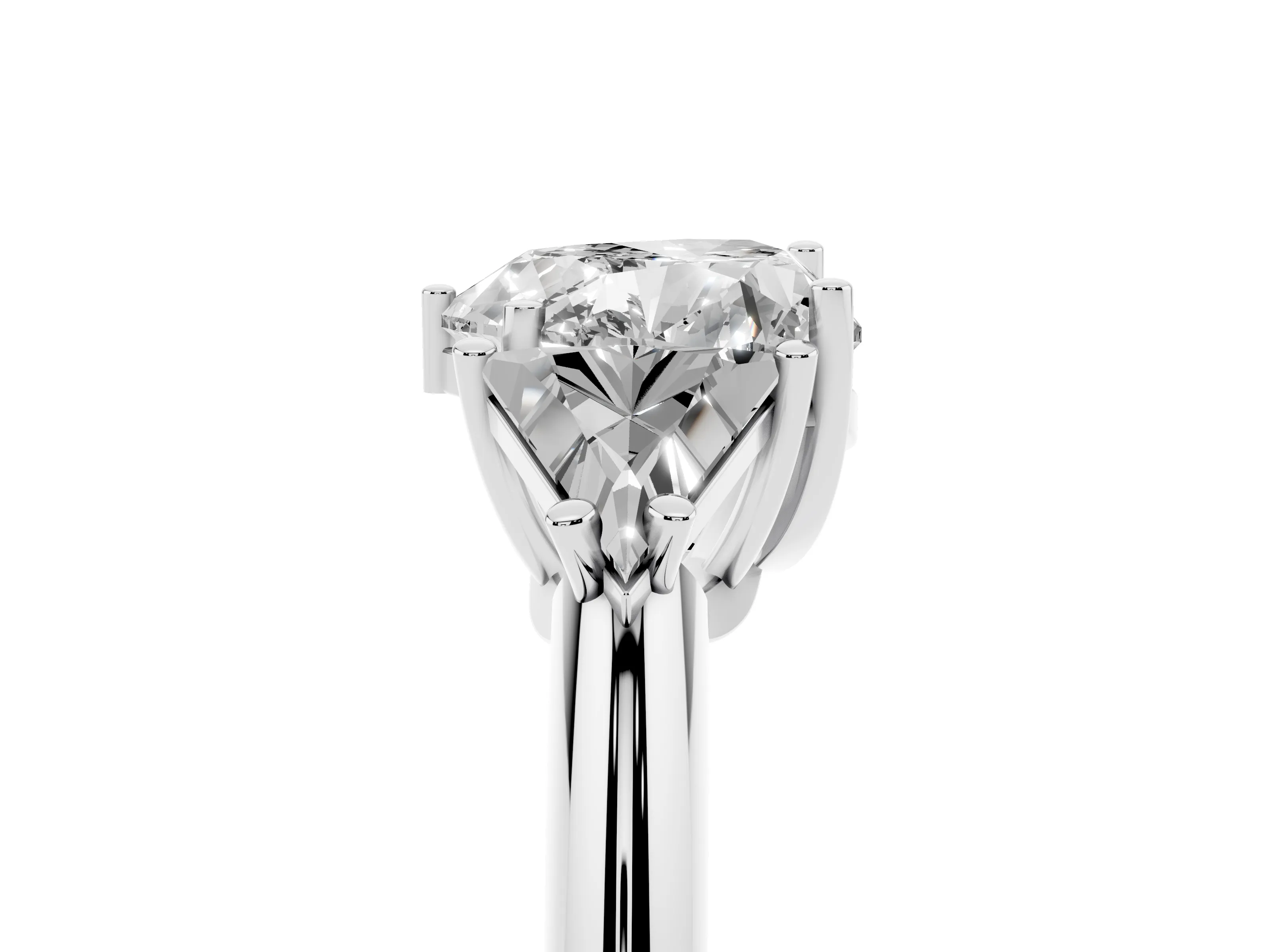 Heart Cut Diamond Three-Stone Engagement Ring Set in Silver with Trillion Side Stones