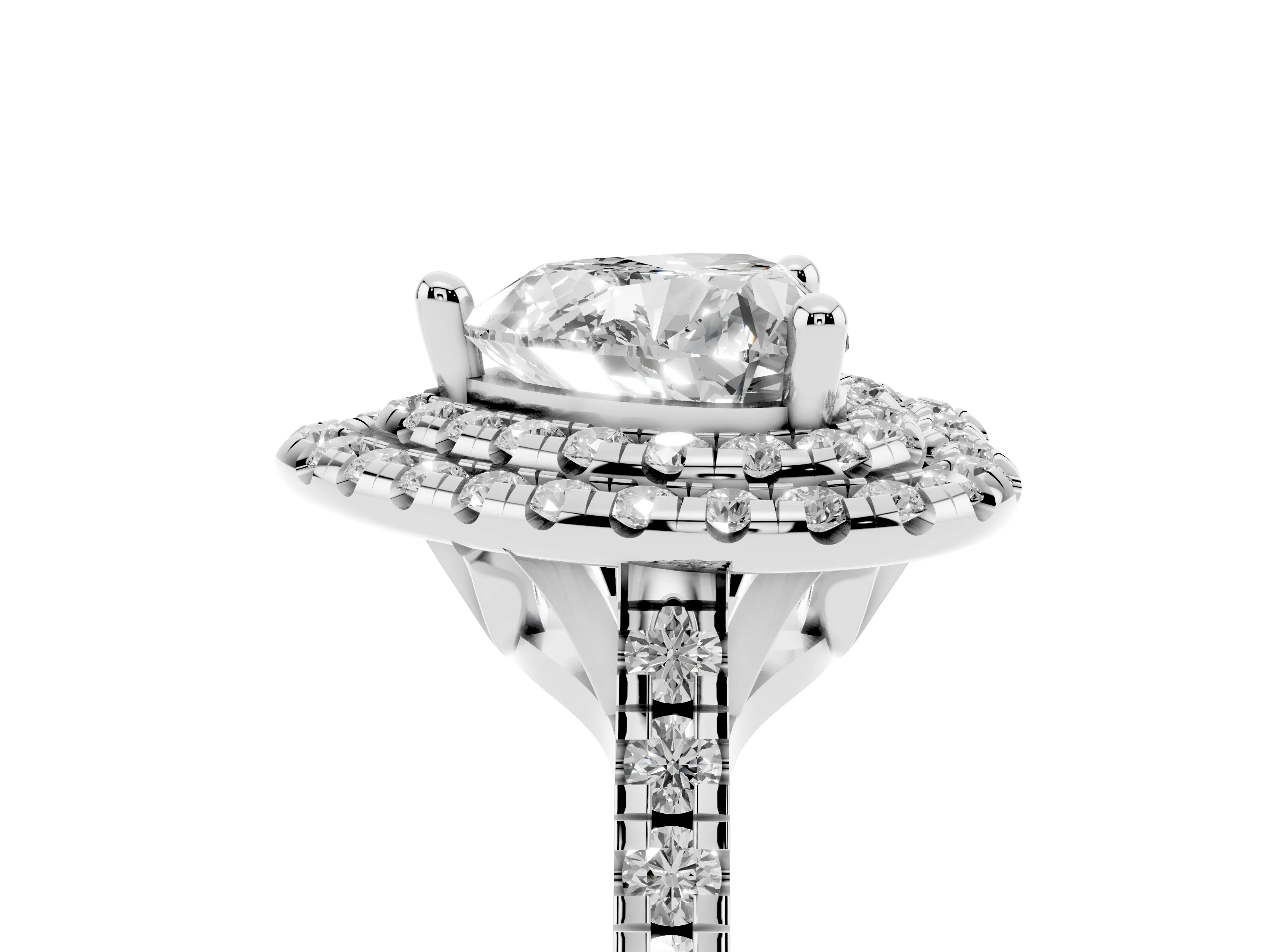 Heart Cut Diamond Double Halo Statement Ring Set in Platinum with Pavé Band
