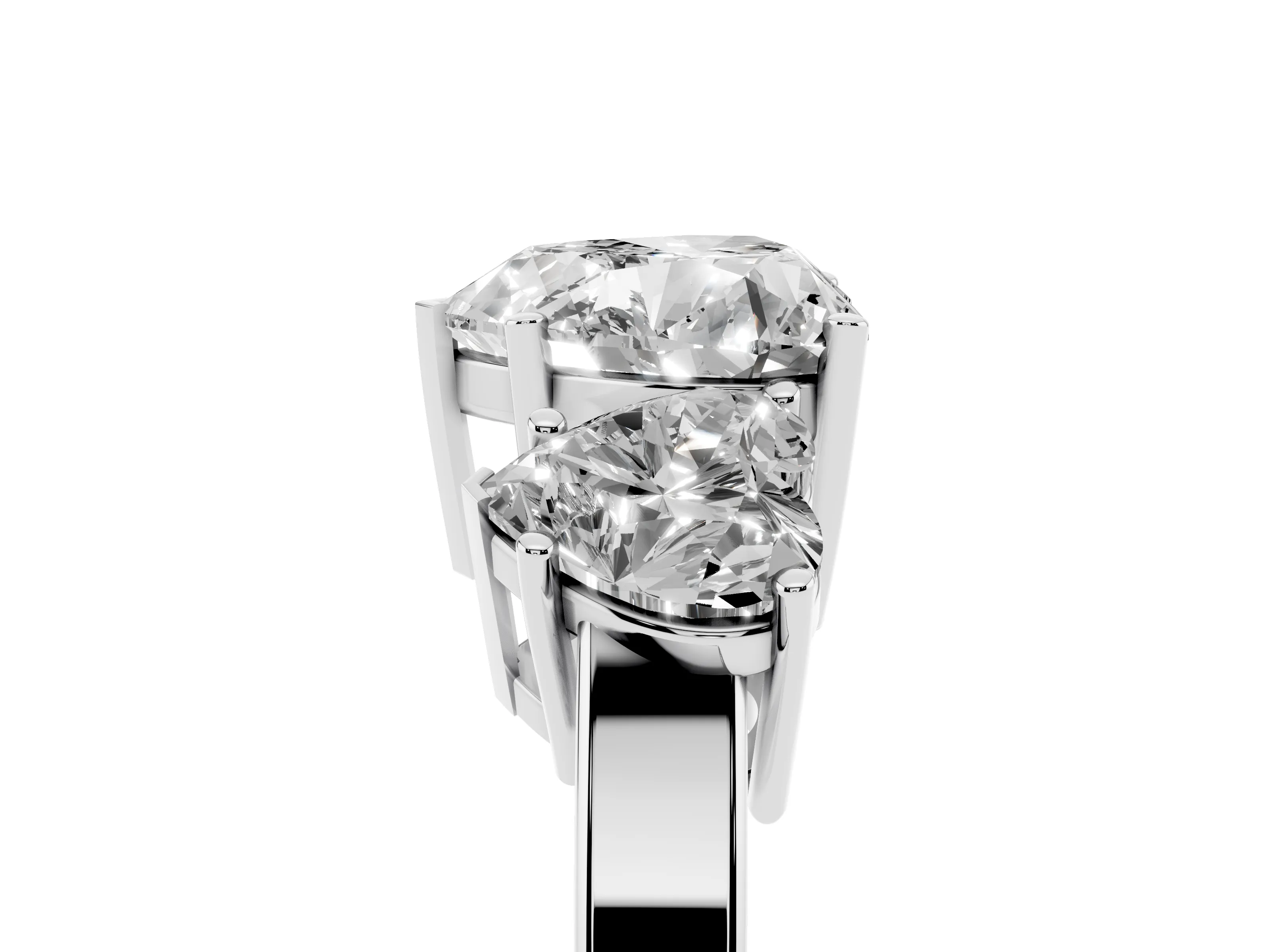 Heart Cut Diamond Three-Stone Engagement Ring Set in Silver with Flat Band