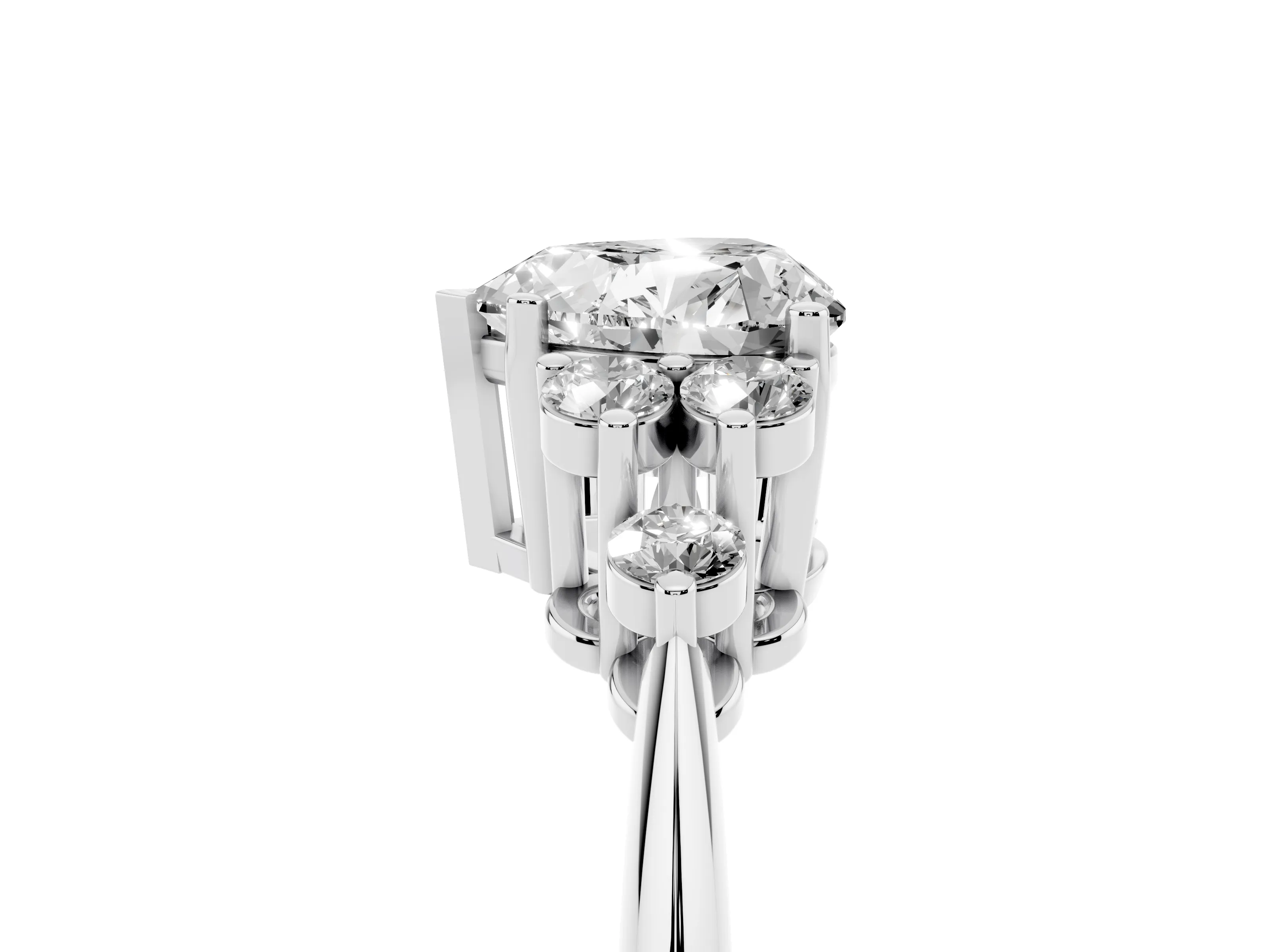 Heart Cut Diamond Cluster Ring Set in Platinum with Plain Band and Prong Setting