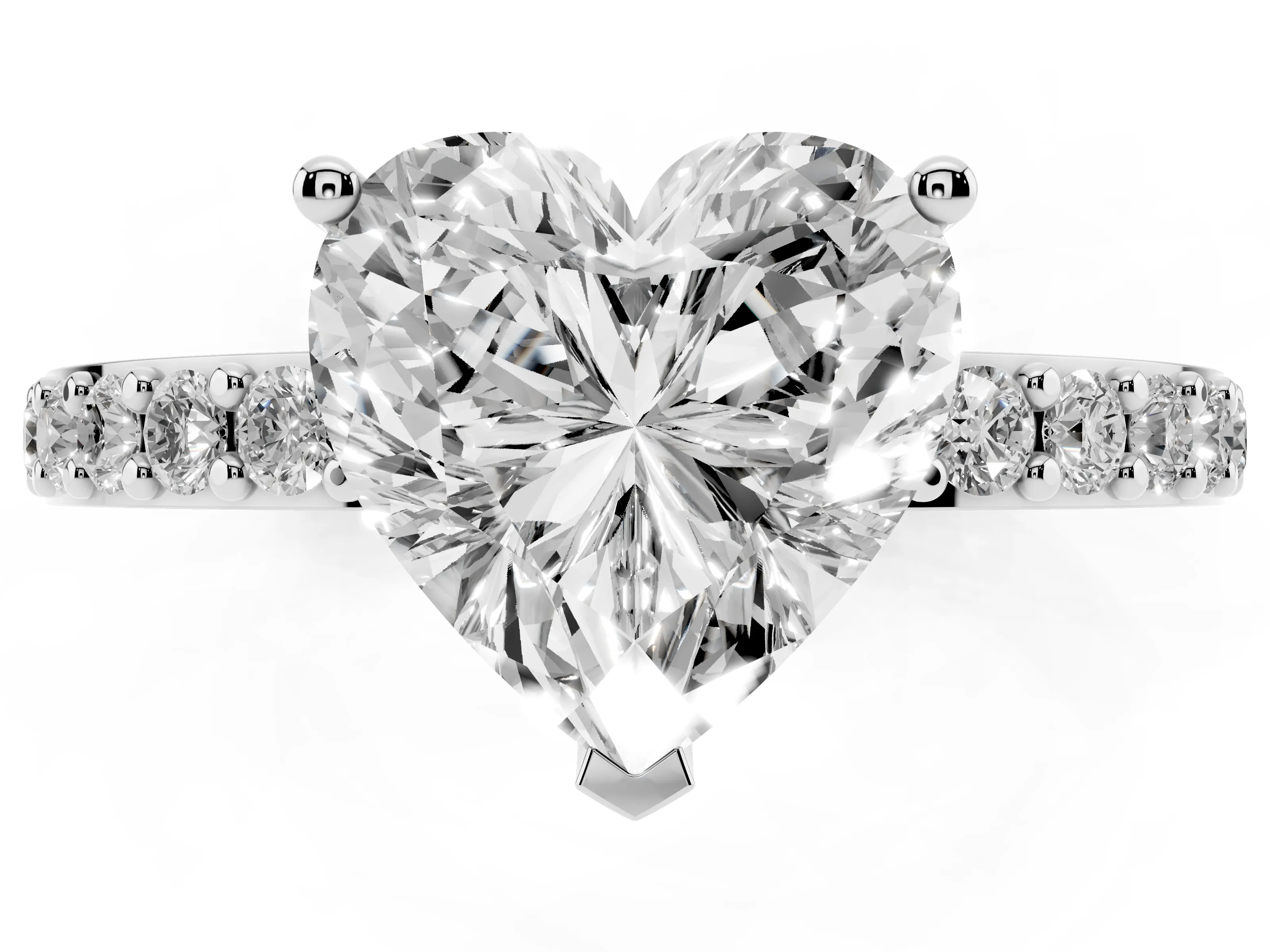 Heart Cut Diamond Solitaire Set in White gold with Round Pavé Band and Prong Setting