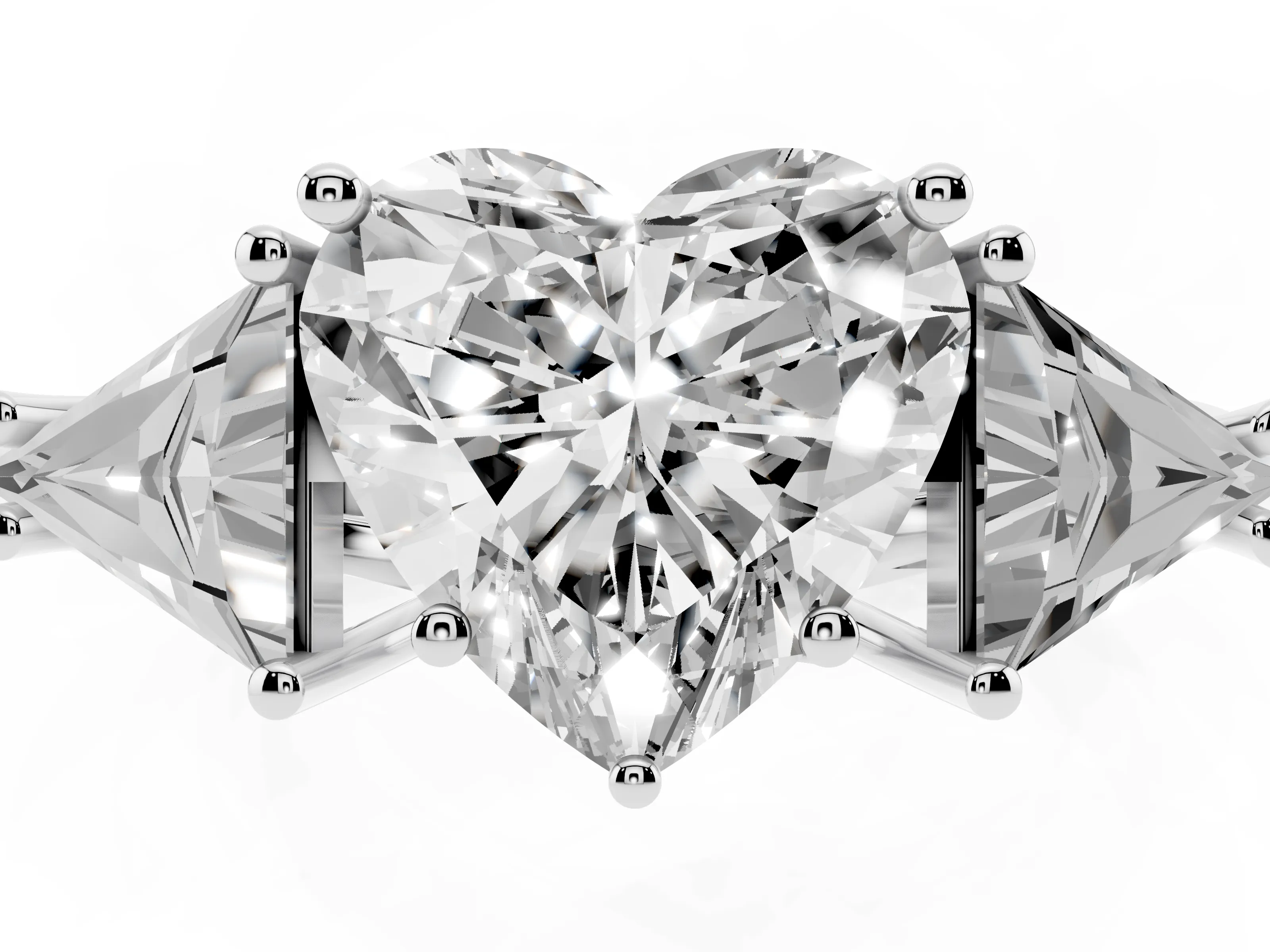 Heart Cut Diamond Three-Stone Engagement Ring Set in Silver with Trillion Side Stones