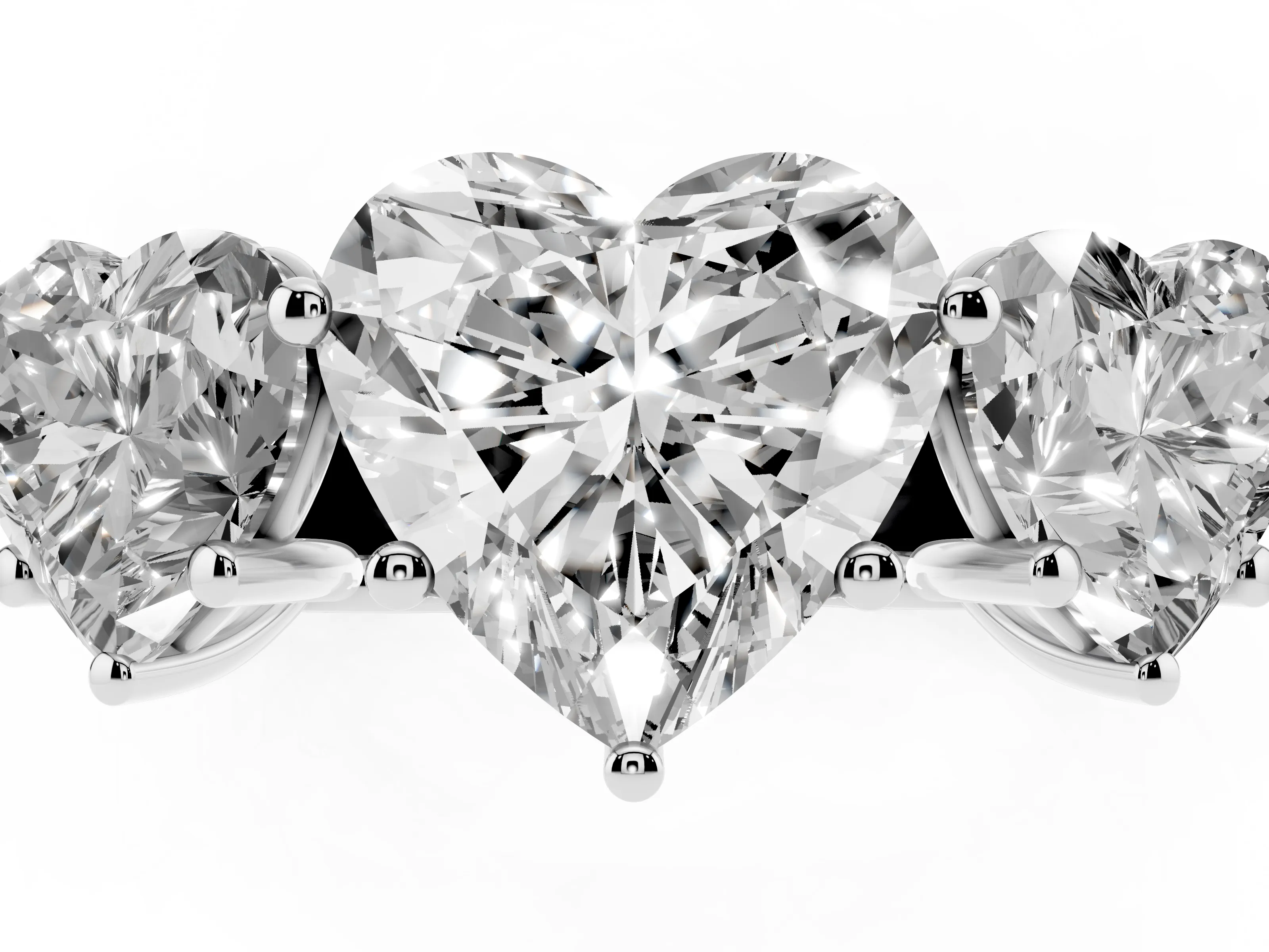 Heart Cut Diamond Three-Stone Ring Set in Platinum with Plain Polished Band