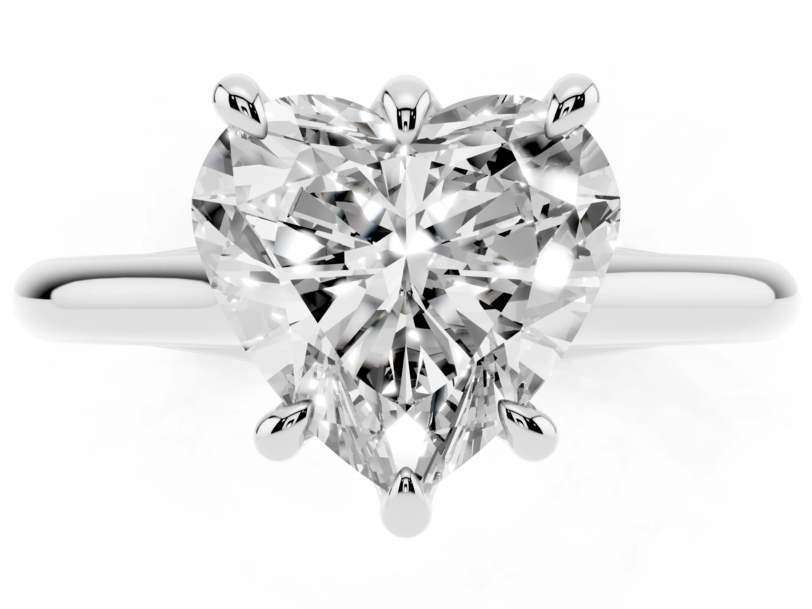 Heart Cut Diamond Solitaire Engagement Ring Set in Platinum with Prong Setting and Plain Classic Band