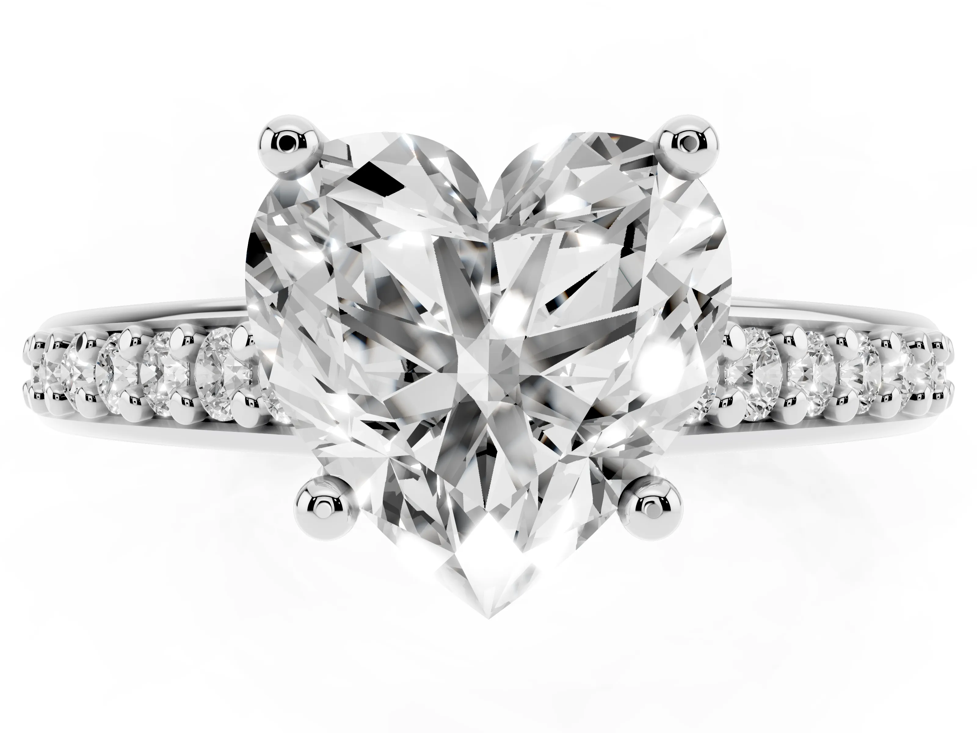 Heart Cut Diamond Prong Set Solitaire Engagement Ring Set in White gold with Pavé Band