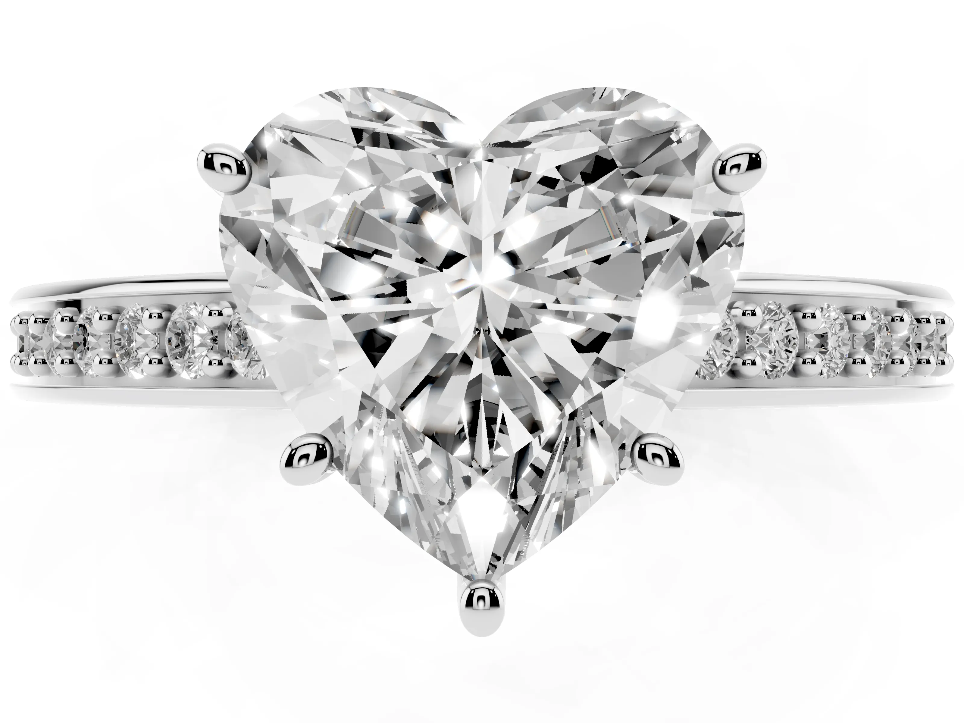 Heart Cut Diamond Pavé Band Prong Set Solitaire Ring Set in Platinum