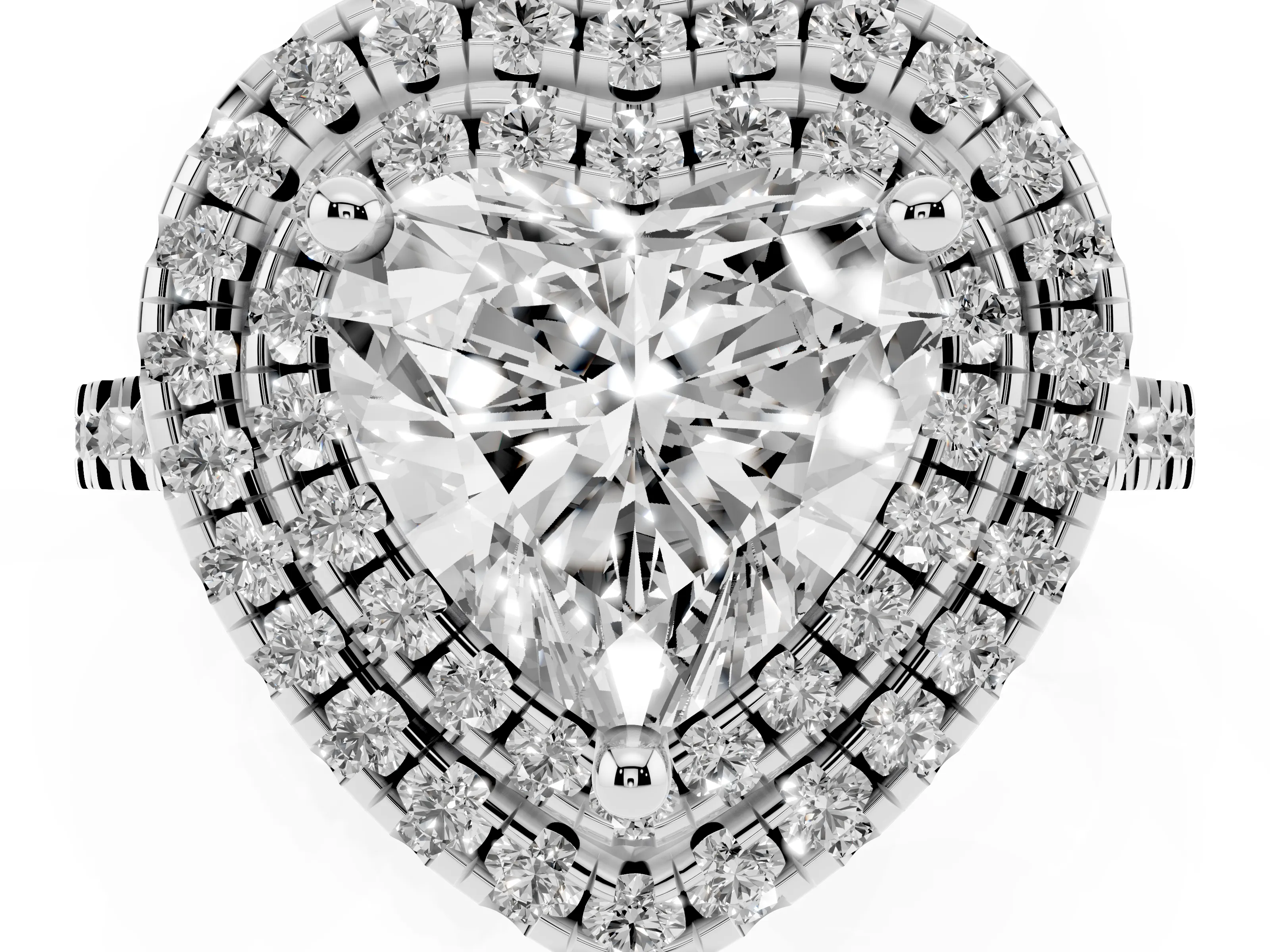 Heart Cut Diamond Double Halo Statement Ring Set in Platinum with Pavé Band