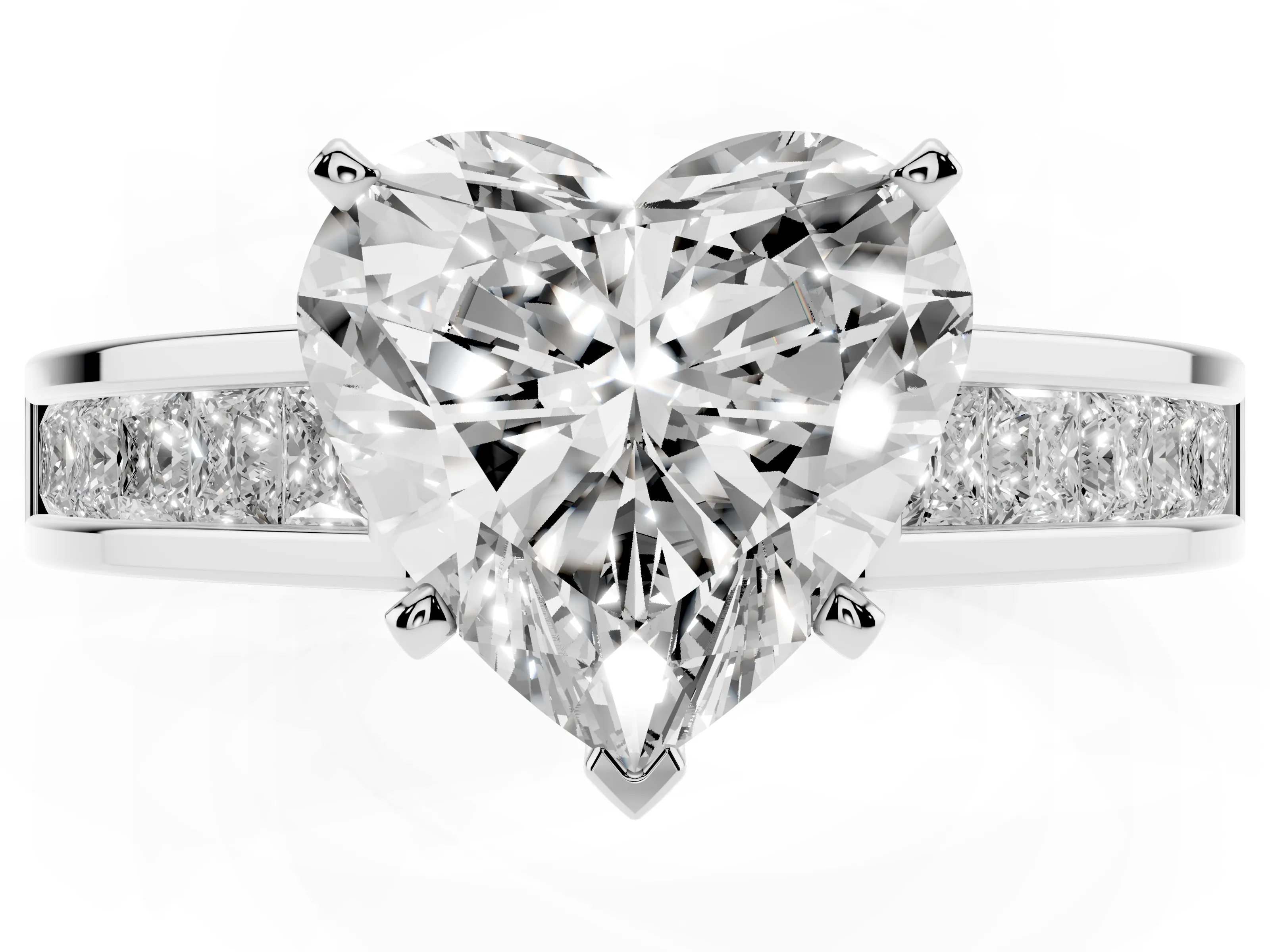 Heart Cut Diamond Solitaire Ring Set in Platinum with Channel-Set Band and Prong Setting