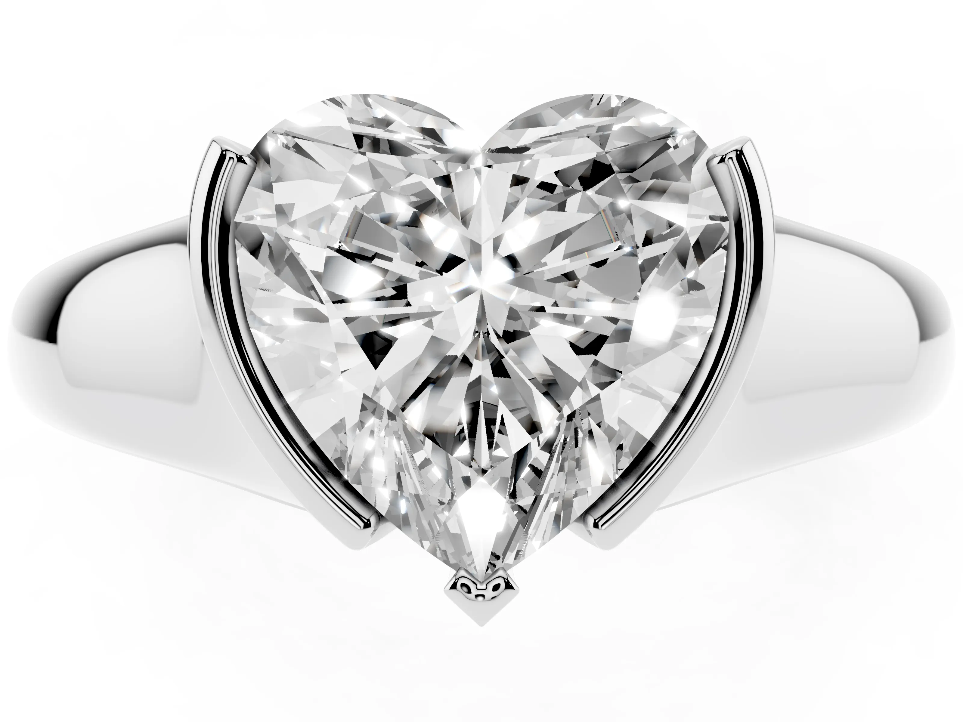 Heart Cut Diamond Solitaire Tension Set Ring Set in Platinum with Split Shank Band