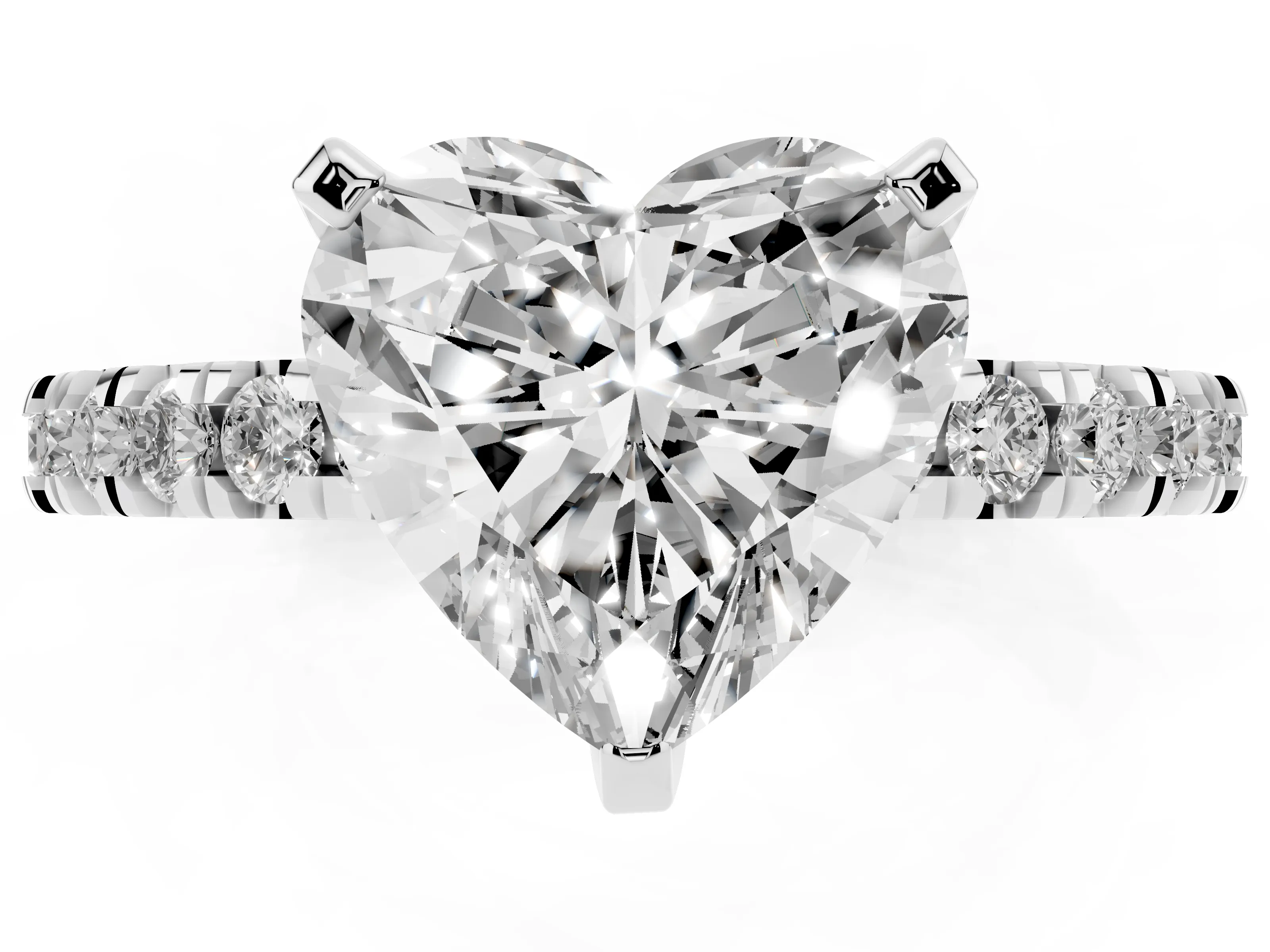 Heart Cut Diamond Pavé Band Solitaire Set in Silver with Prong Setting