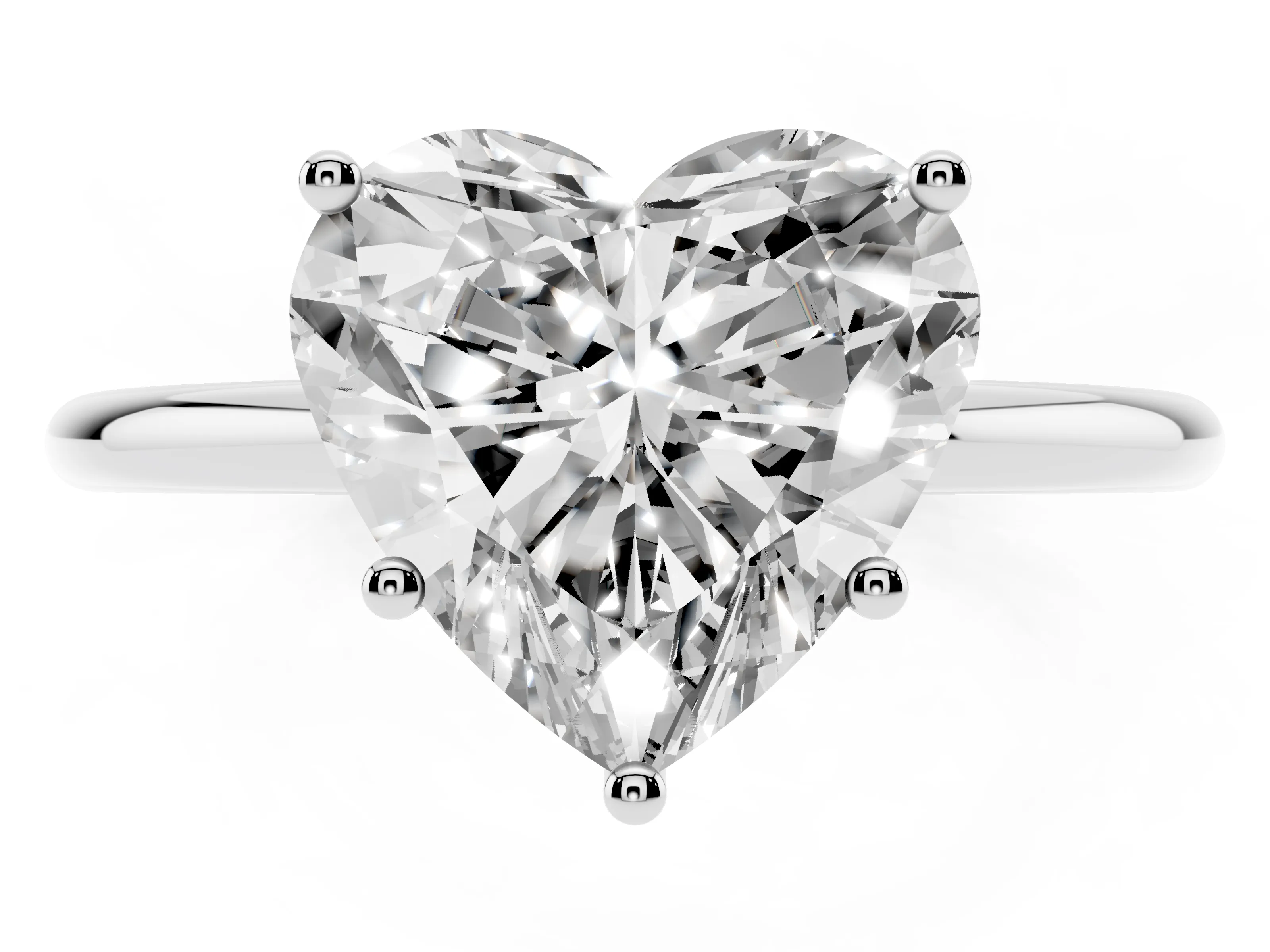 Heart Cut Diamond Solitaire Engagement Ring Set in Platinum with Thin Band and Prong Setting