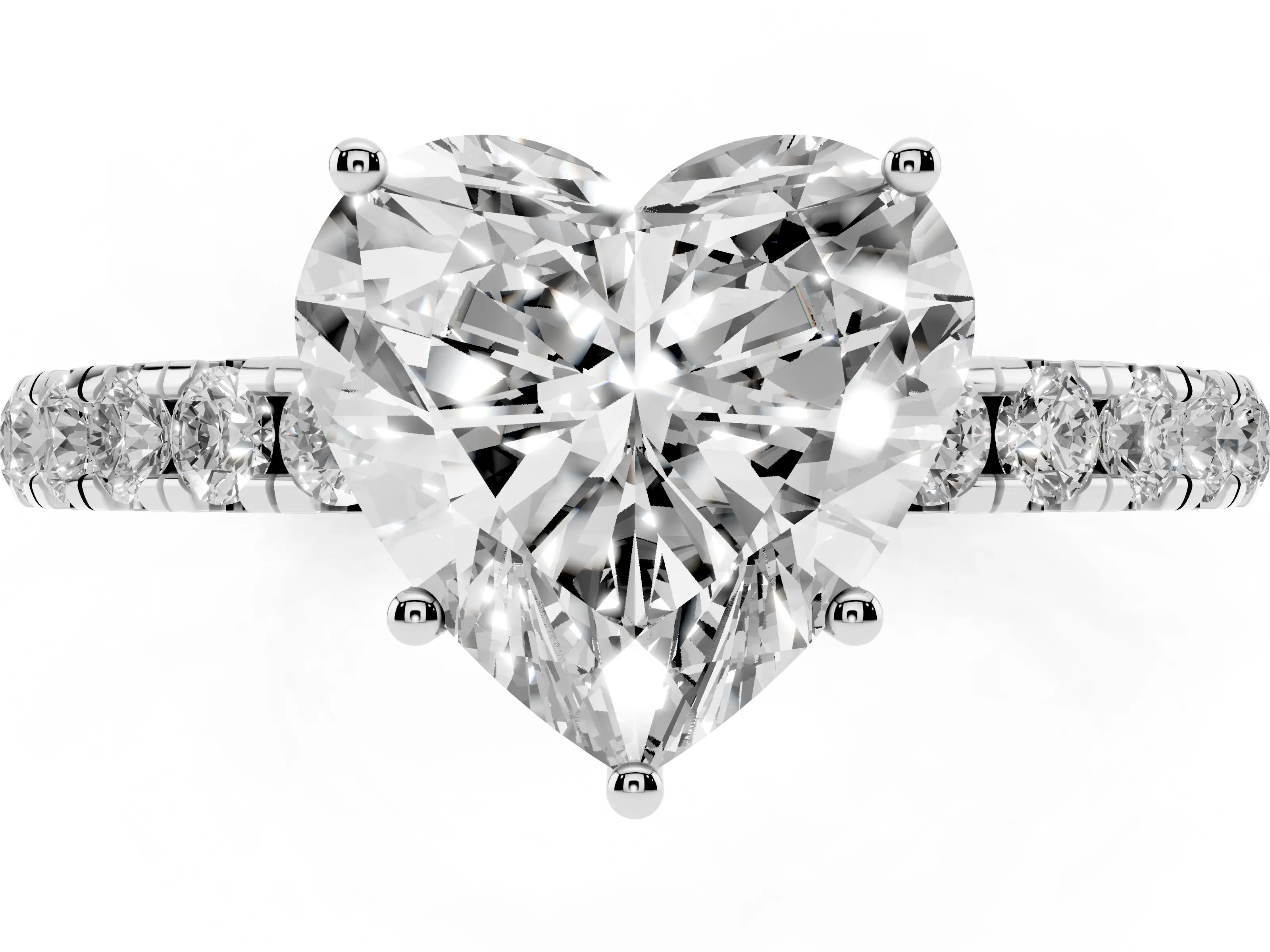 Heart Cut Diamond Pavé Solitaire Engagement Ring Set in Silver with Prong Setting