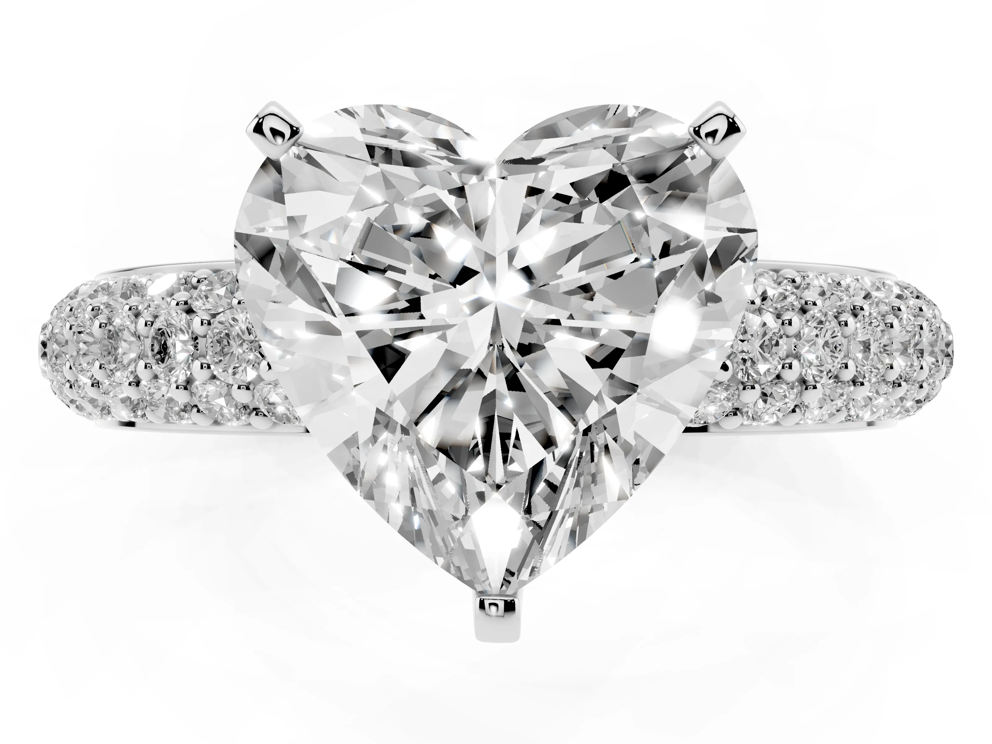 Heart Cut Diamond Solitaire Ring Set in White gold with Prong Setting and Pavé-Set Band