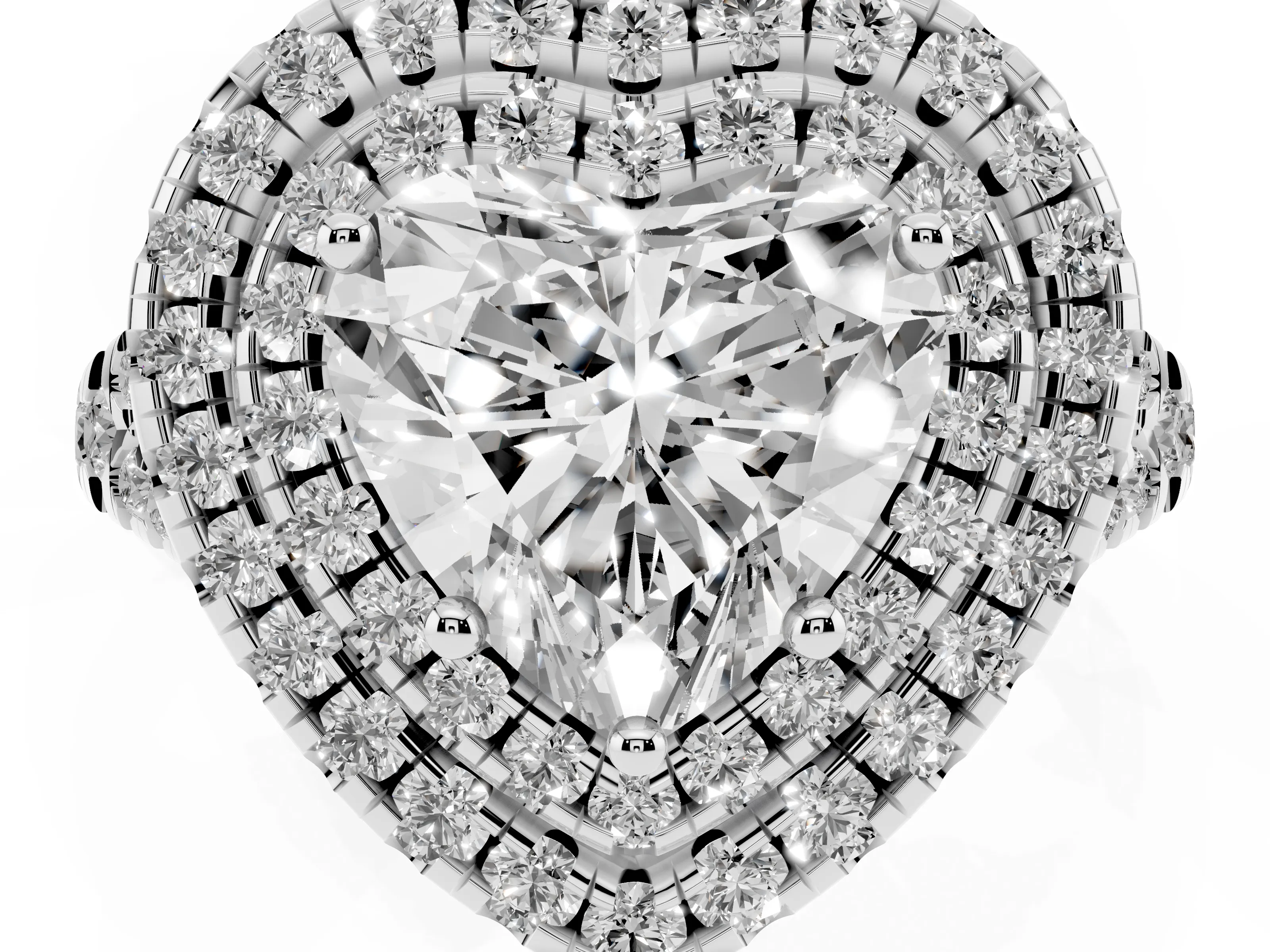 Heart Cut Diamond Double Halo Ring Set in Silver with Pavé Split Shank and Prong Setting