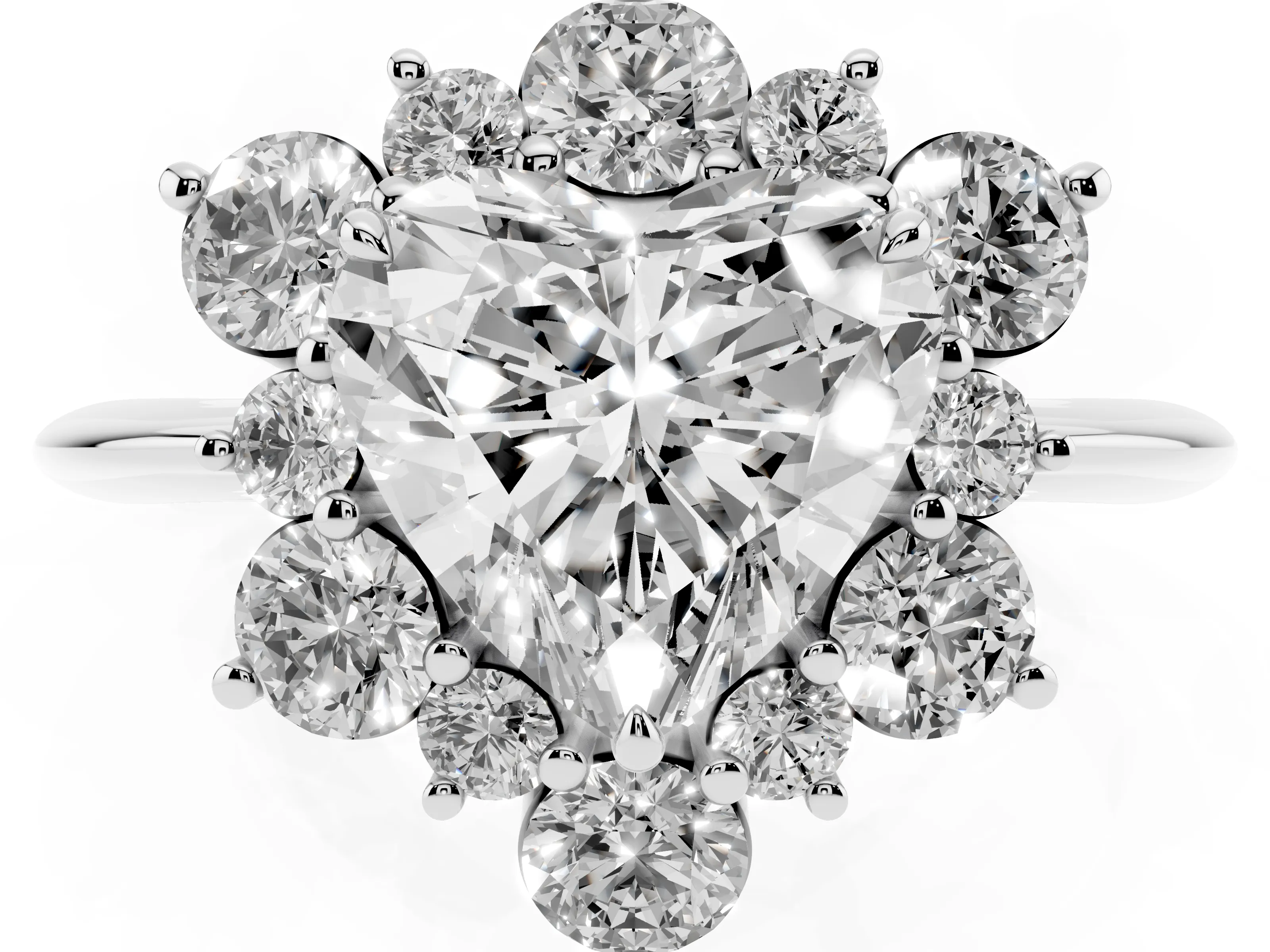 Heart Cut Diamond Cluster Halo Ring Set in White gold with Solitaire Band and Prong Setting